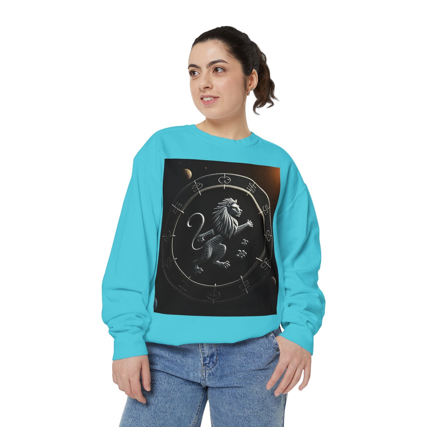 Garment-Dyed Sweatshirt, Unisex, Space Animal Design, Leo