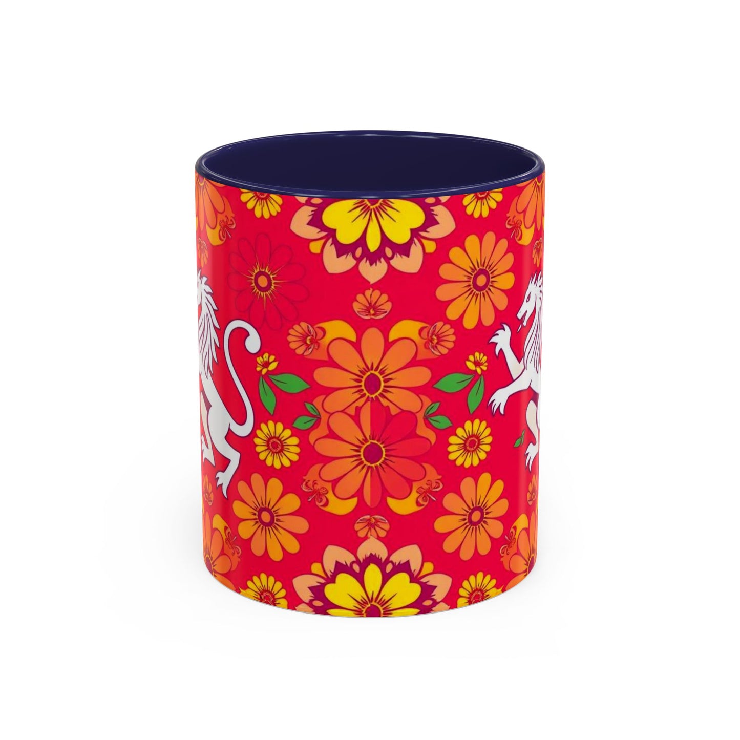 Accent Coffee Mug, Leo, Zodiac v4, Flower Pattern, (11, 15oz)