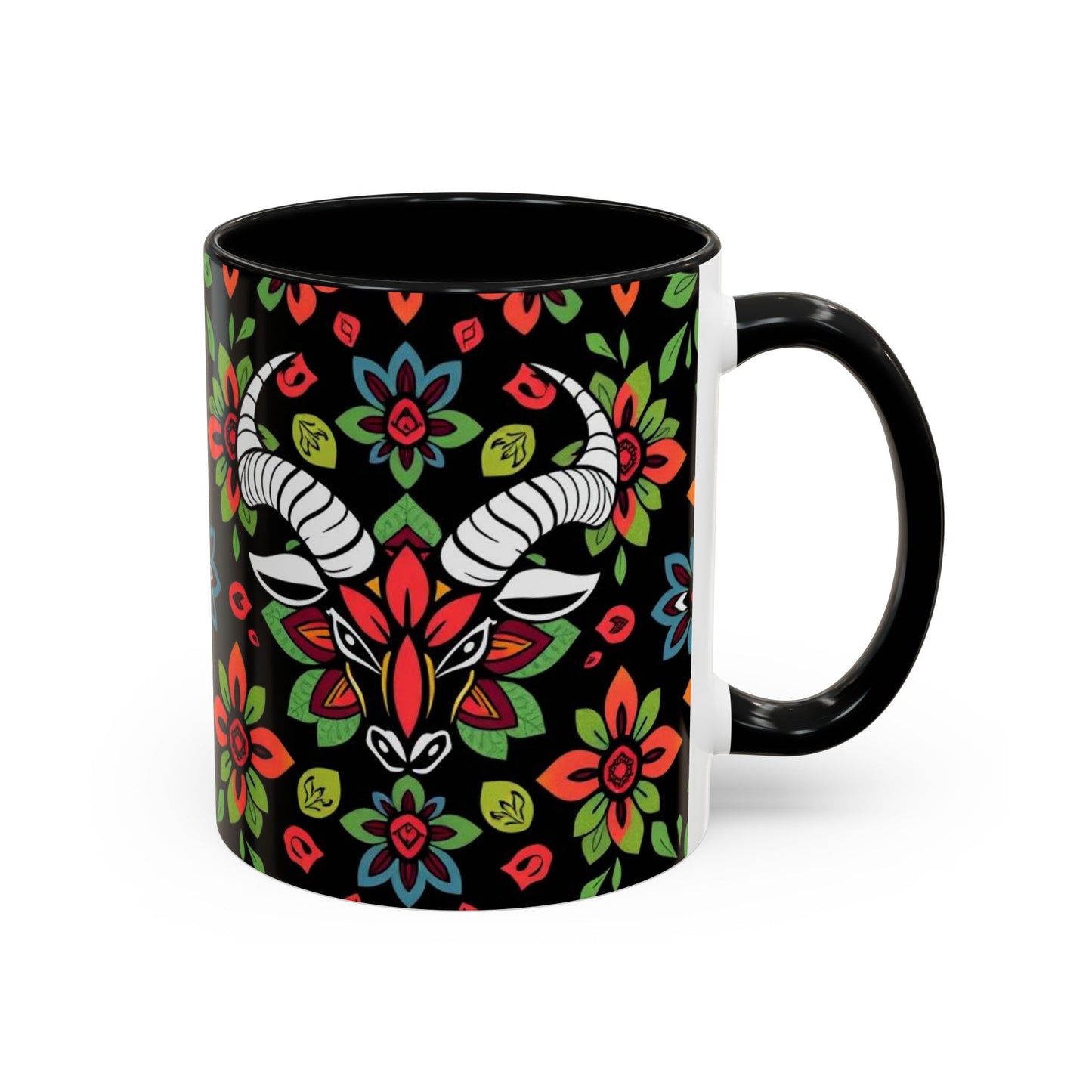 Accent Coffee Mug, Taurus, Zodiac v2. Flower Pattern, (11, 15oz)
