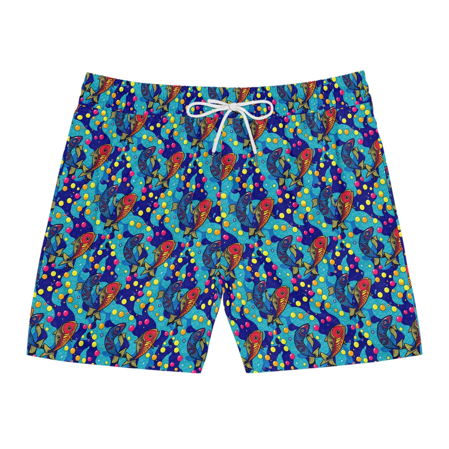 Men's Mid-Length Swim Shorts, (AOP), Pisces, Zodiac, Bubble Pattern