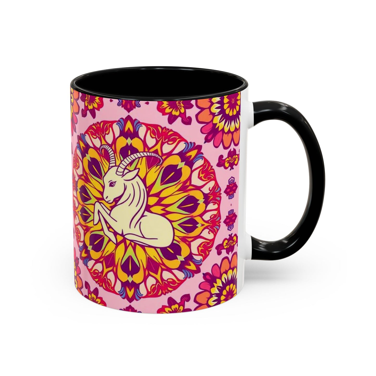 Accent Coffee Mug, Capricorn, Zodiac v3, Flower Pattern, (11, 15oz)
