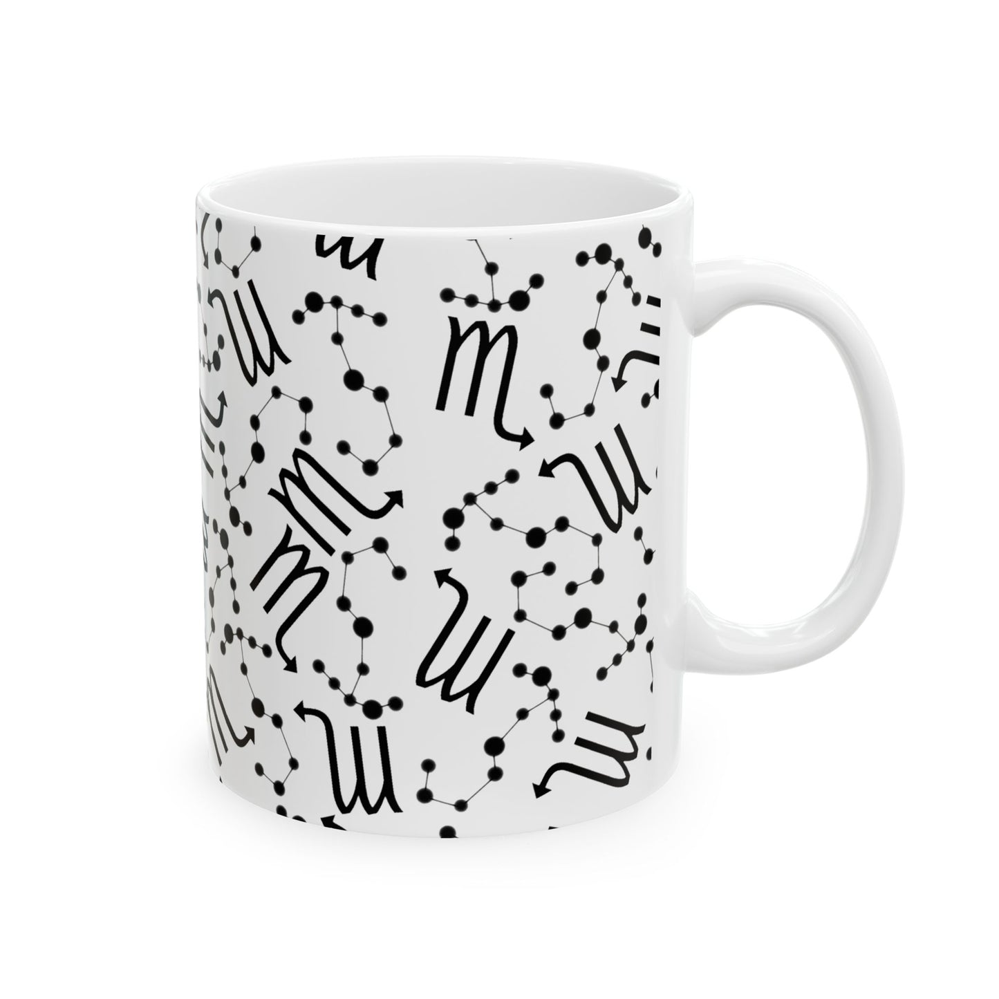 Ceramic Mug, (11oz, 15oz), Ceramic Coffee Mug, AOP, Constellation & Symbol, Scorpio Zodiac Design