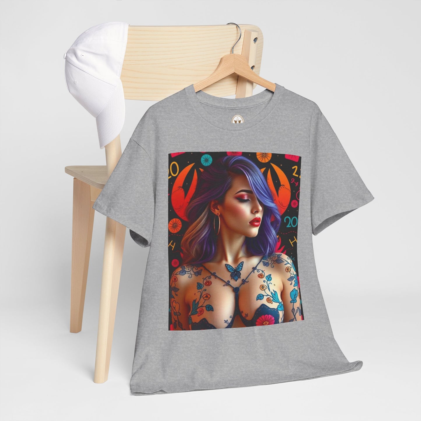 Unisex Heavy Cotton T-Shirt, Cancer, Zodiac, Sexy Art