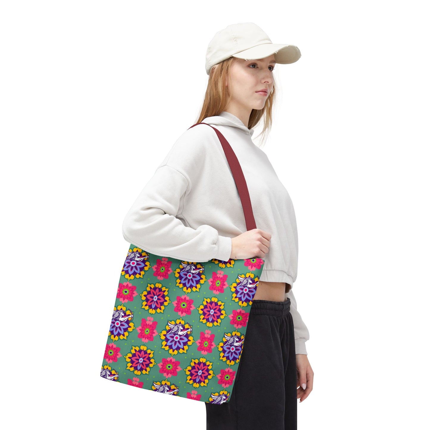 Tote Bag, (AOP), Sagittarius, Zodiac v4, Flower Pattern