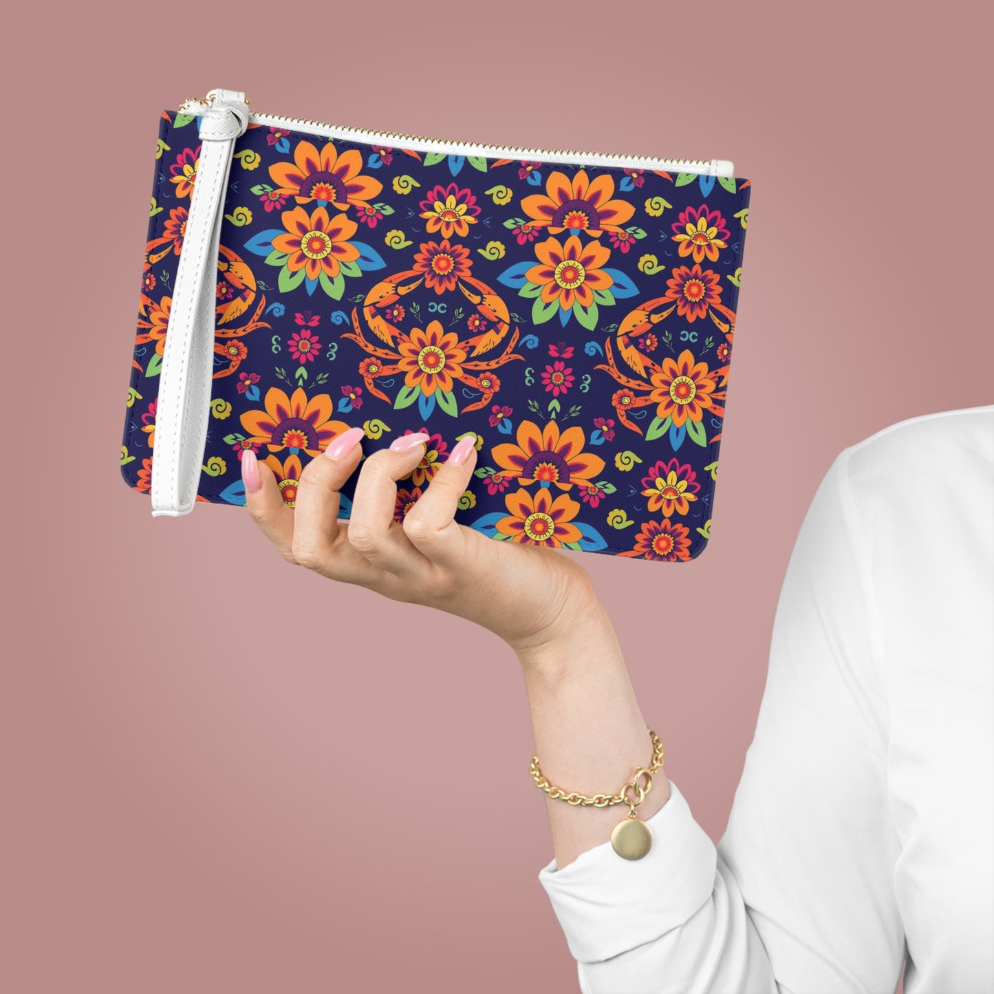 Clutch Bag, Cancer, Zodiac v4, Flower Pattern
