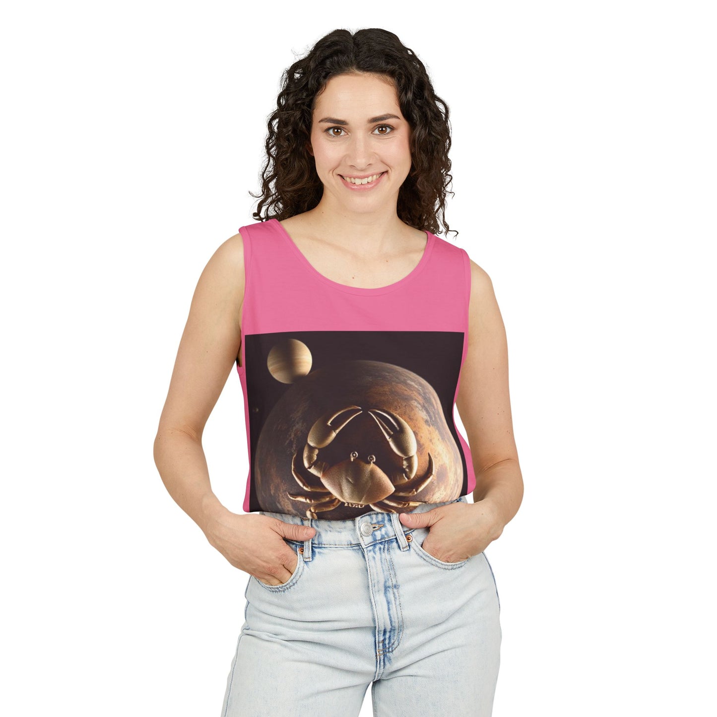 Unisex Garment-Dyed, Tank Top, Cancer Design, Planet Crab v1, 100% US cotton