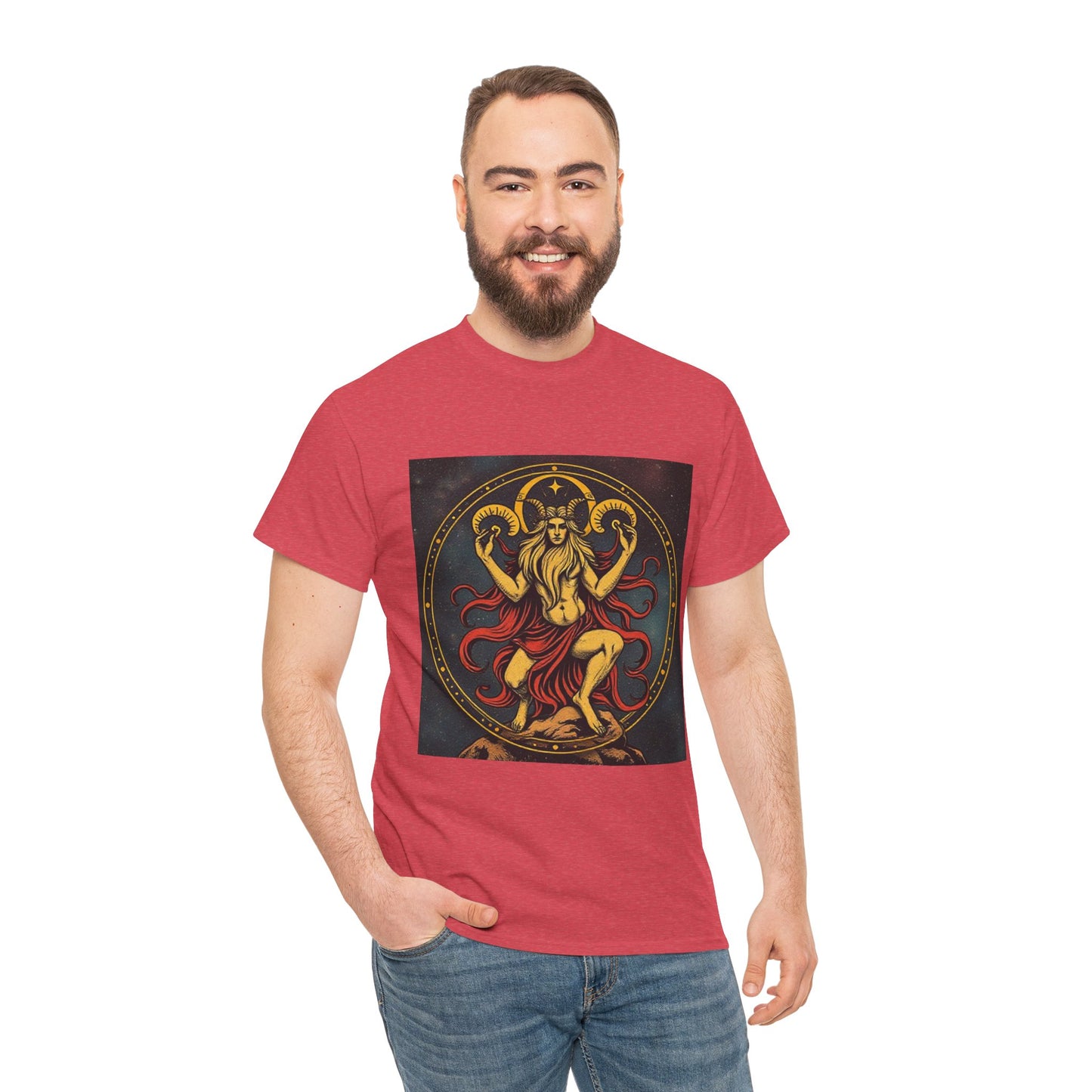 Unisex Heavy Cotton T-Shirt, Aries God 2v, Zodiac Design