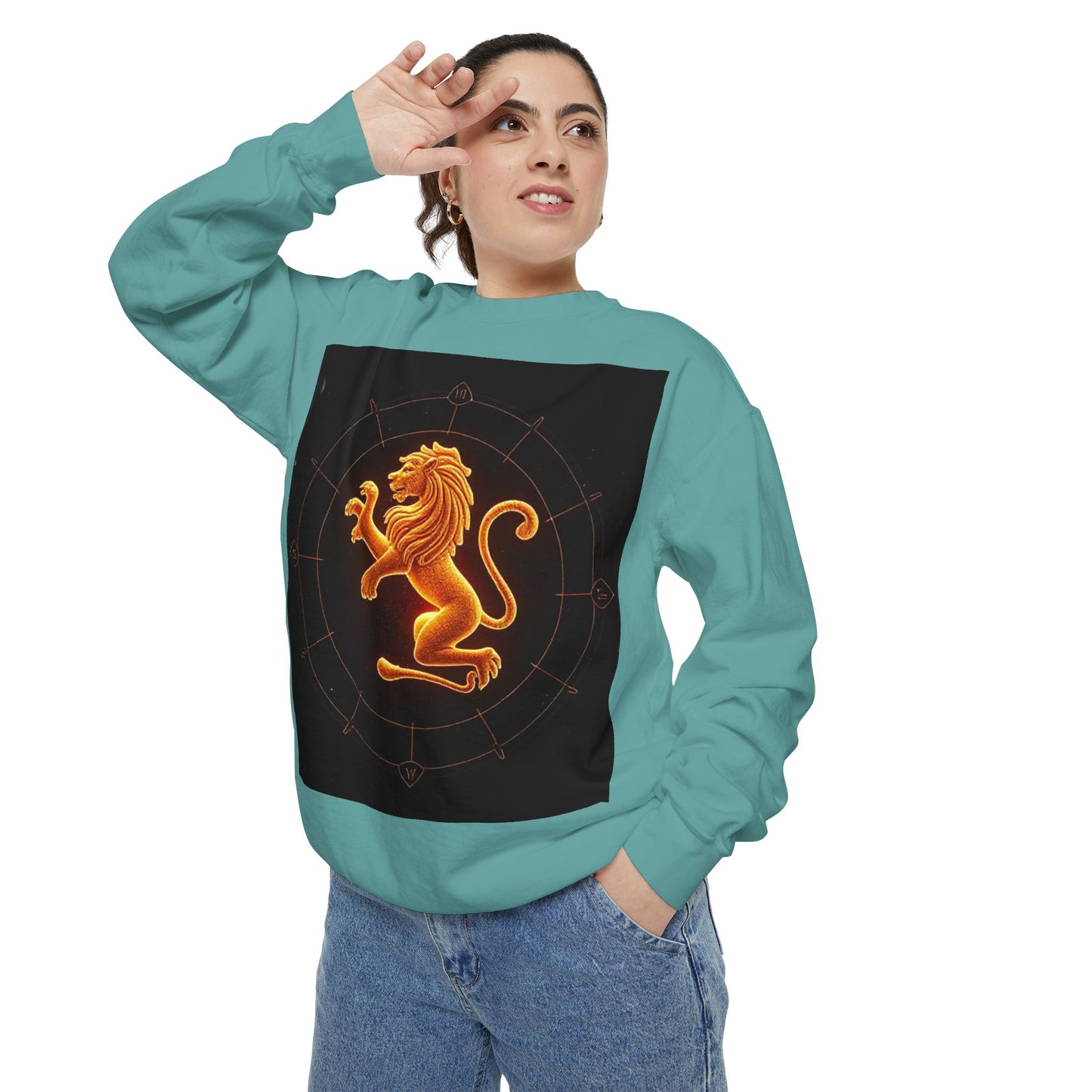 Garment-Dyed Sweatshirt, Unisex, Space Animal Design v1, Leo