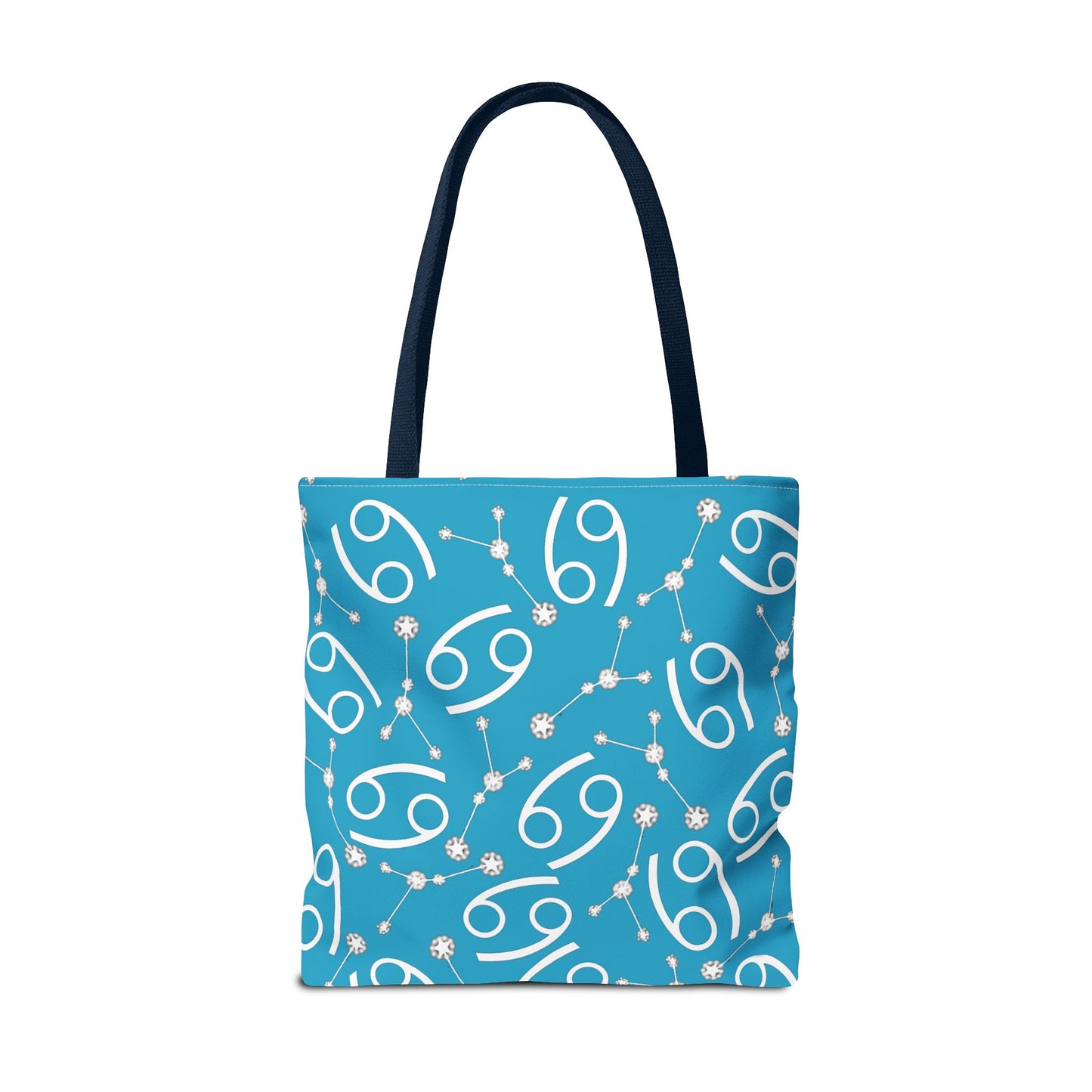 Tote Bag, Cancer Zodiac Sign, AOP, (Turquoise, White)