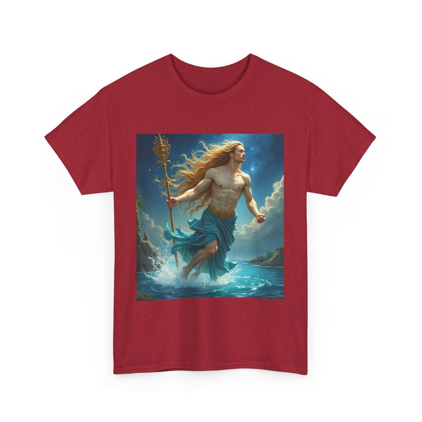 Unisex Heavy Cotton T-Shirt, Aquarius God 4v, Zodiac Design