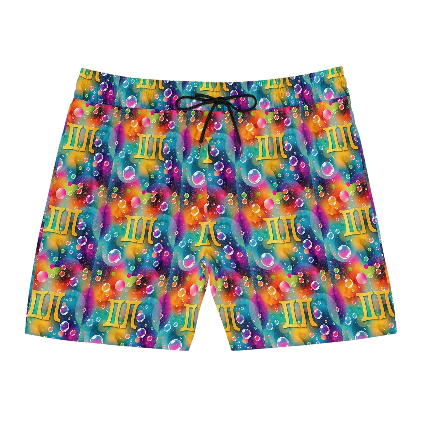 Men's Mid-Length Swim Shorts, (AOP), Gemini, Zodiac, Bubble Pattern