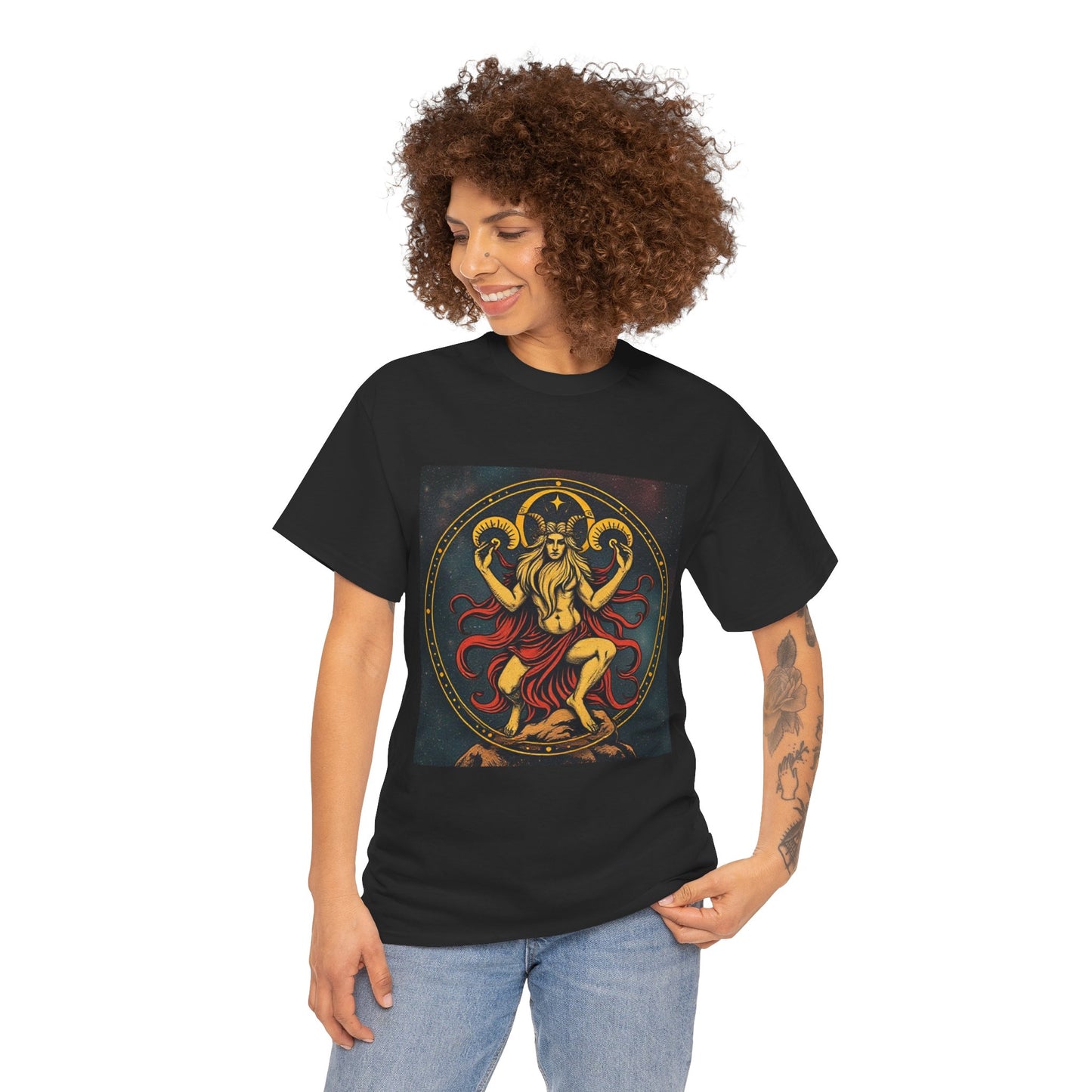 Unisex Heavy Cotton T-Shirt, Aries God 2v, Zodiac Design
