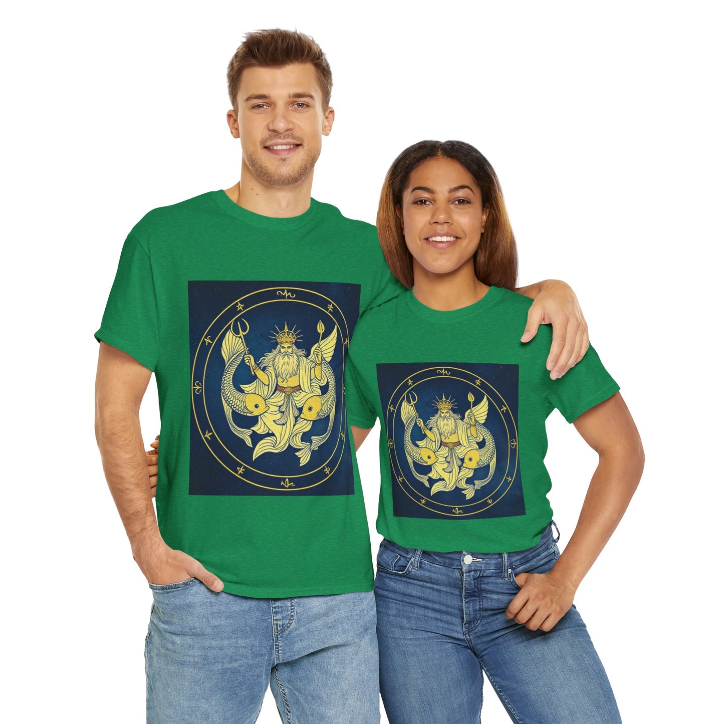 Unisex Heavy Cotton T-Shirt, King of Pisces, Zodiac Design