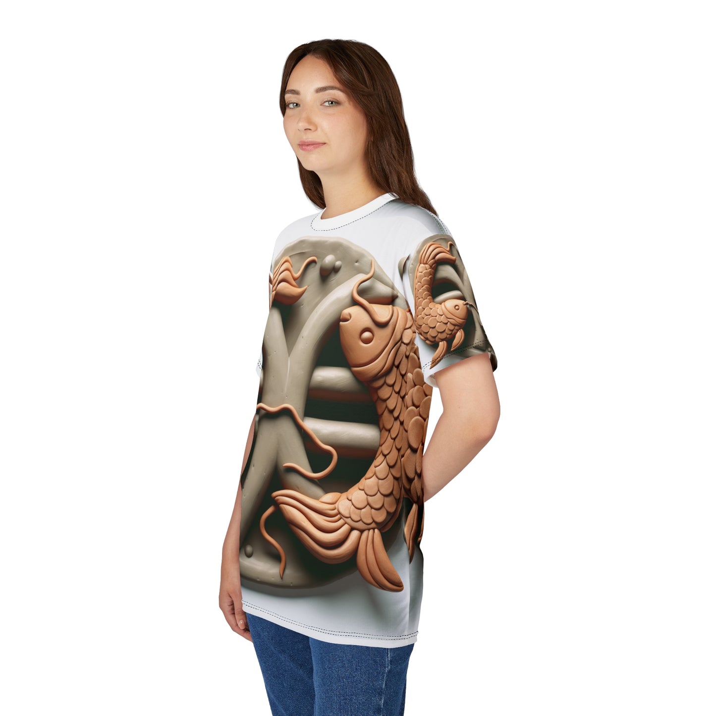 Unisex Cut & Sew T-Shirt (AOP), Catfish, Pisces Zodiac Design, Regular fit, 100% Polyester