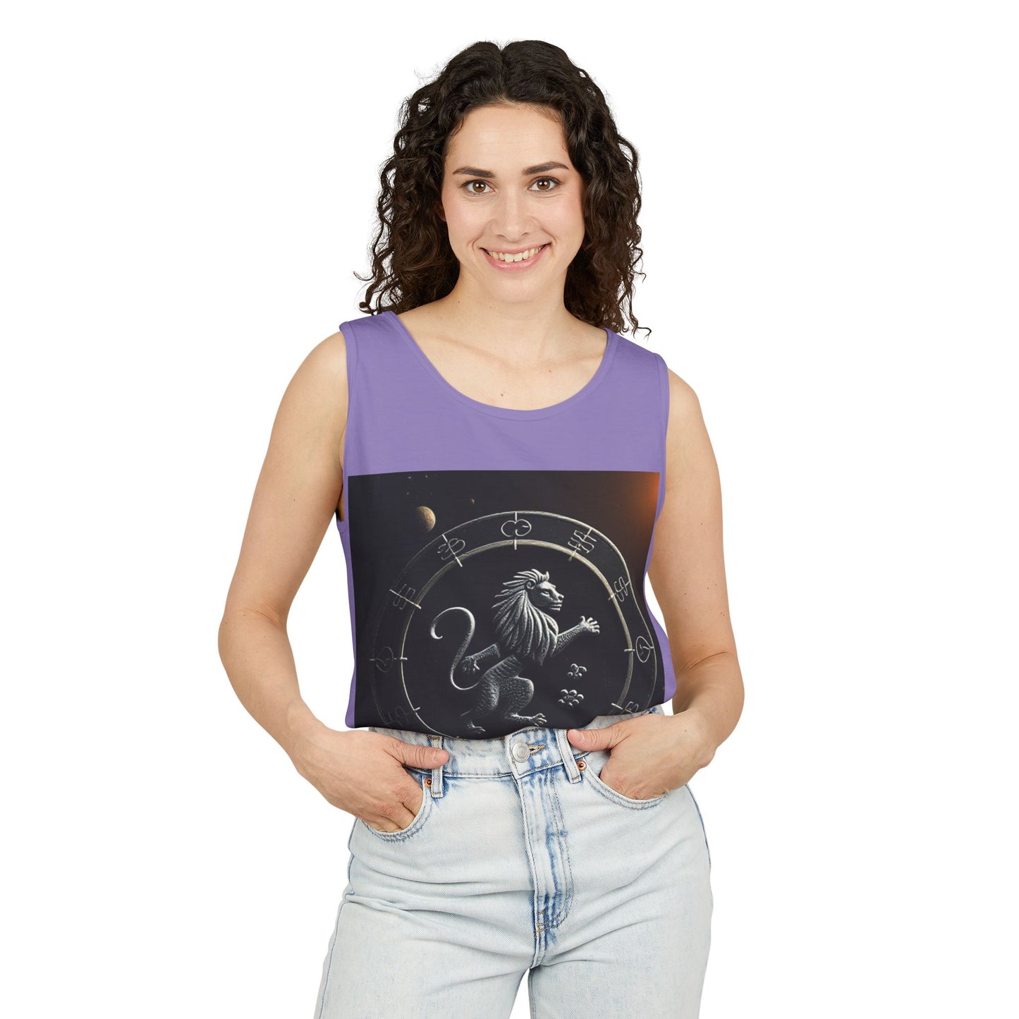 Unisex Garment-Dyed, Tank Top, Leo Design, Space Animal, 100% US cotton