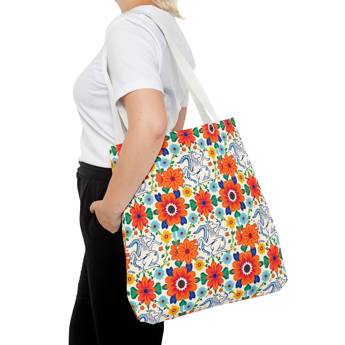 Tote Bag (AOP), Virgo, Zodiac v1, Flower Pattern