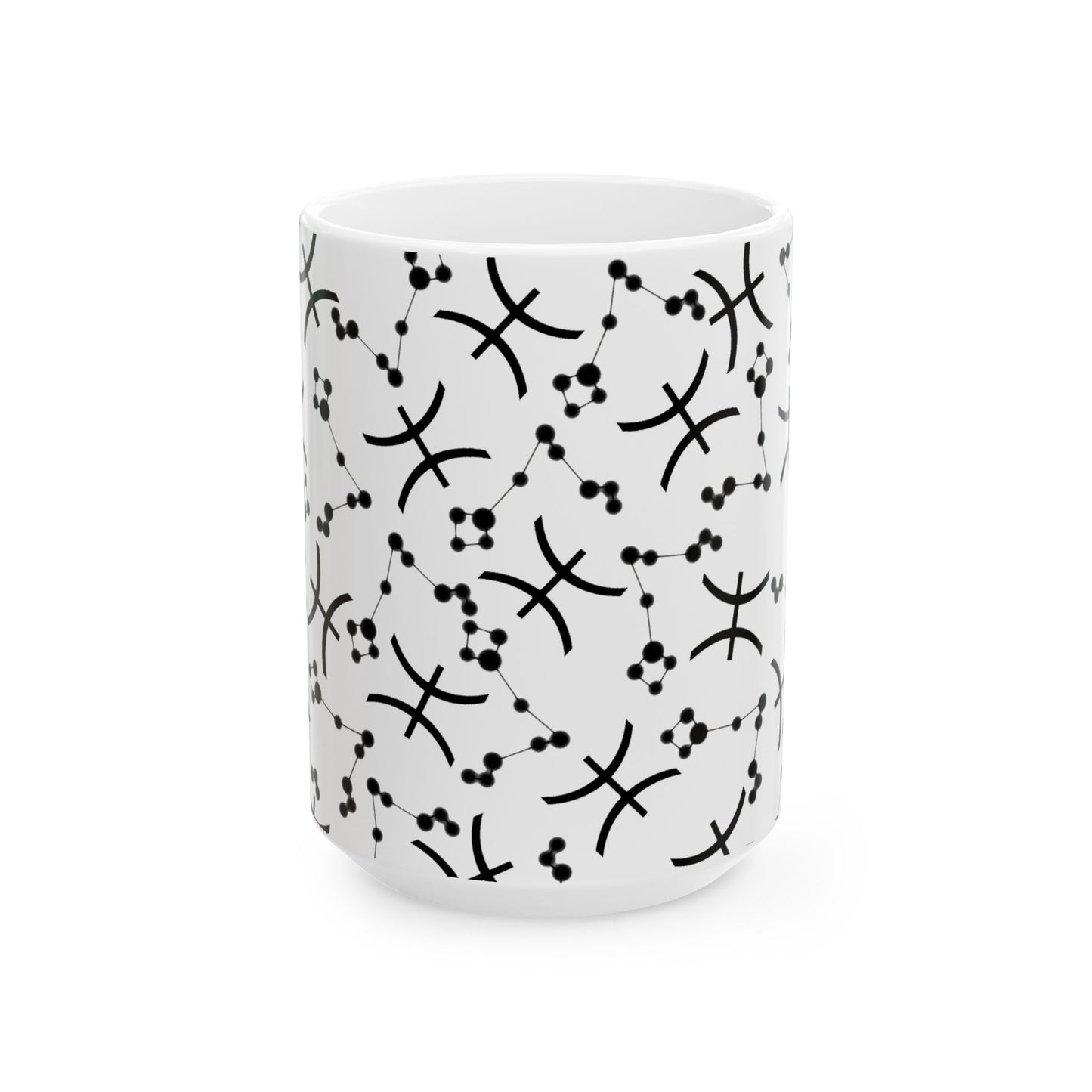 Ceramic Mug, (11oz, 15oz), Ceramic Coffee Mug, AOP, Constellation & Symbol, Pisces Zodiac Design