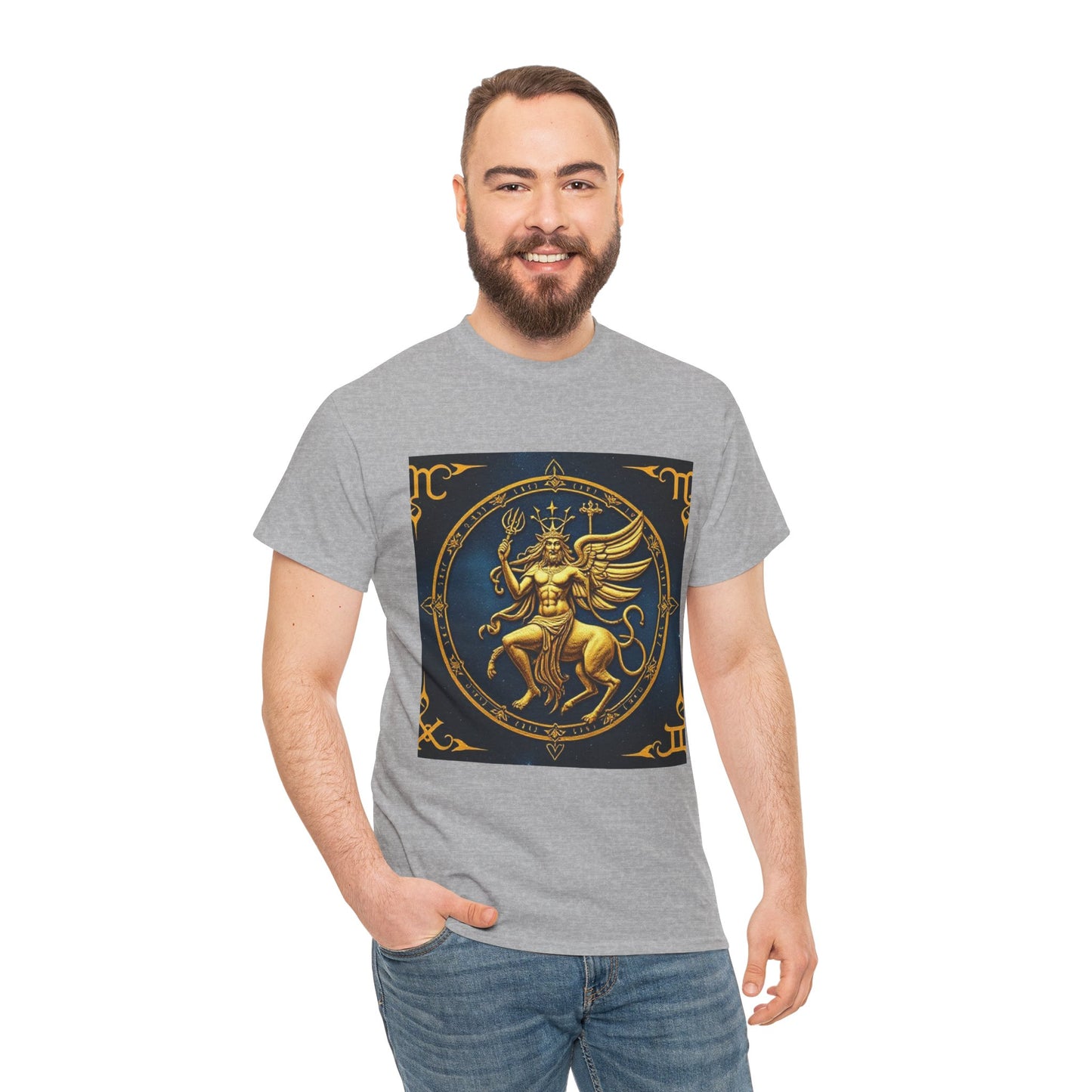 Unisex Heavy Cotton T-Shirt, Gold Angel, Symbol, Virgo Zodiac Design