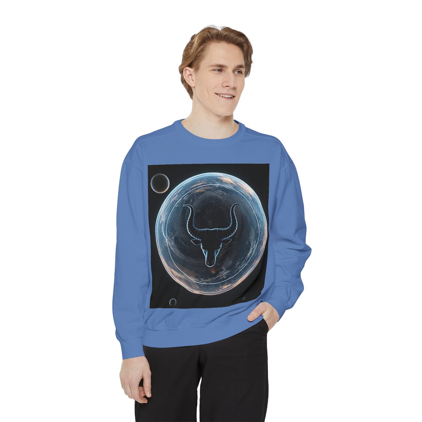 Garment-Dyed Sweatshirt, Unisex, Space Animal Design, Taurus