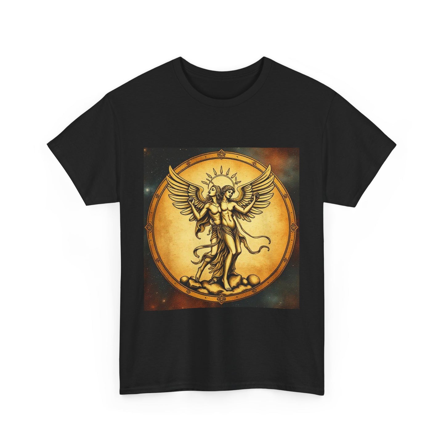 Unisex Heavy Cotton T-Shirt, Twin Angel v1, Gemini Zodiac Design
