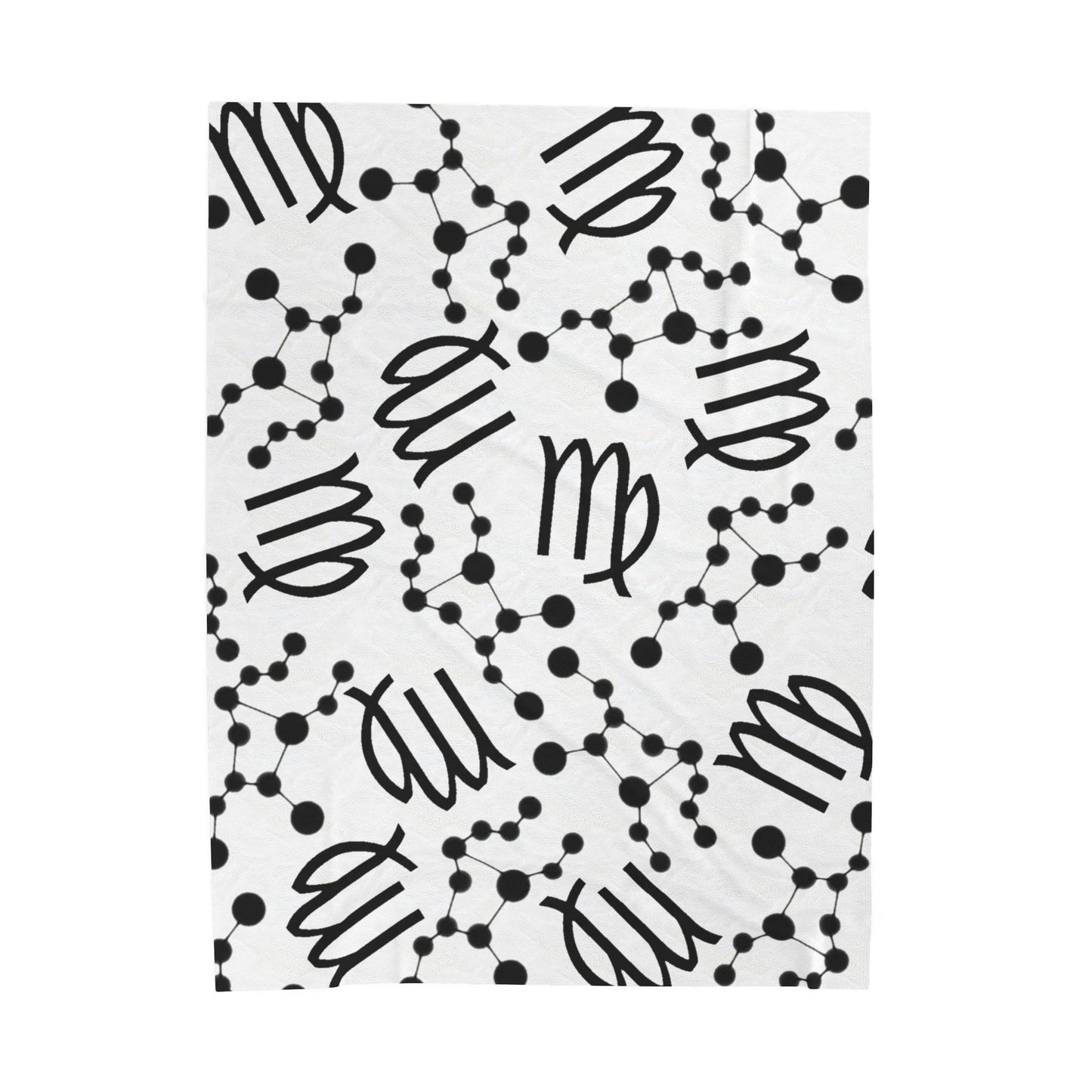 Velveteen Plush Blanket, Virgo Zodiac Sign, Constellation & Symbol, White, 100% polyester