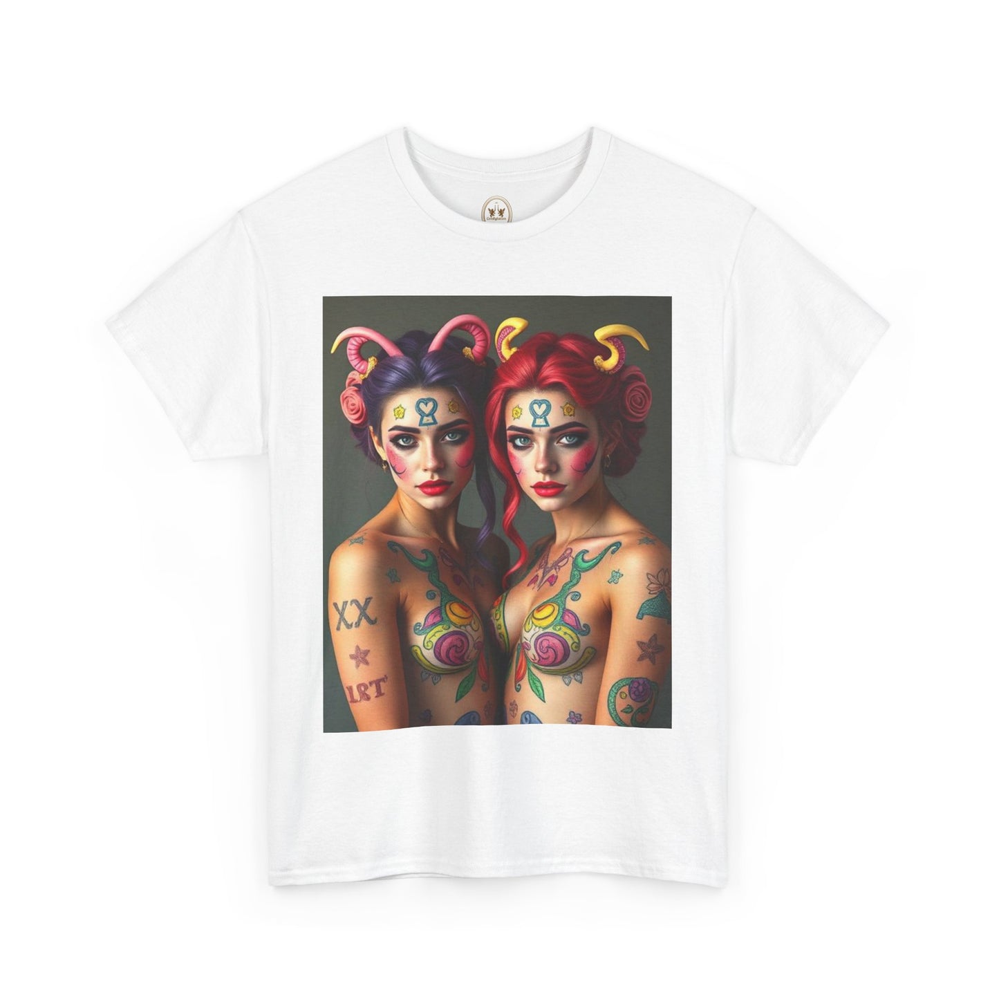 Unisex Heavy Cotton T-Shirt, Gemini, Zodiac v3, Sexy Art