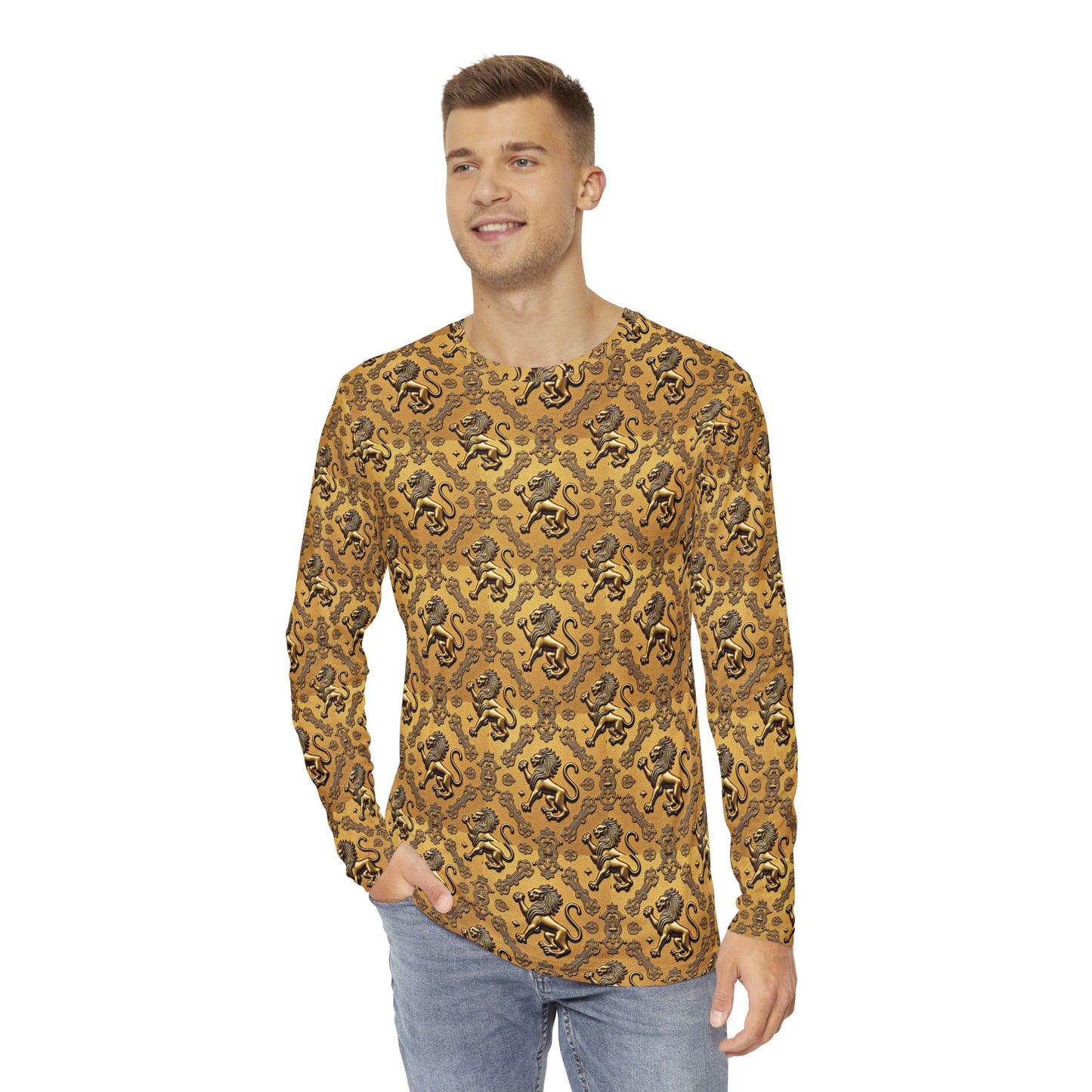 Men's Long Sleeve Shirt, (AOP), Leo, Zodiac v1, Pattern