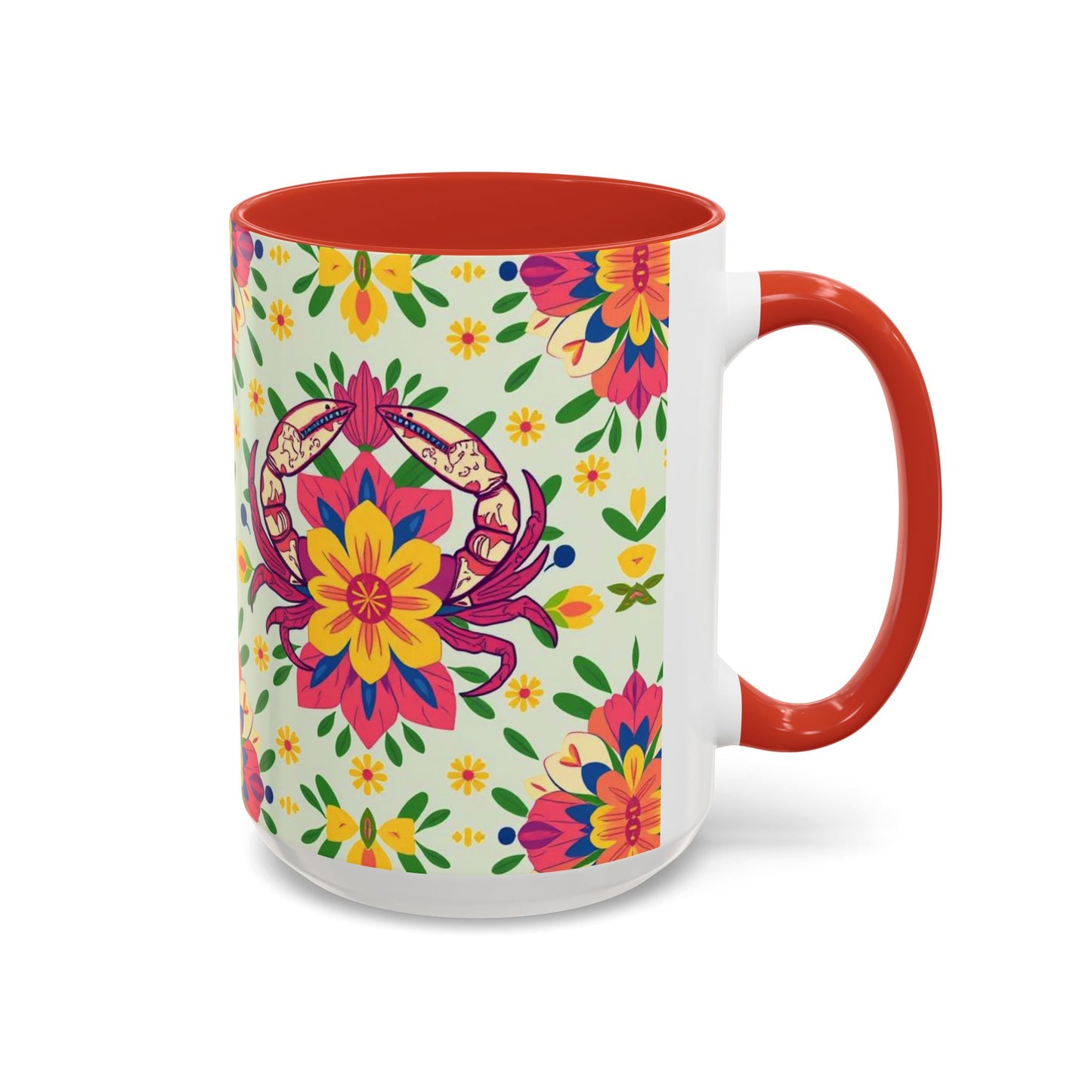 Accent Coffee Mug, Cancer, Zodiac v3, Flower Pattern, (11, 15oz)