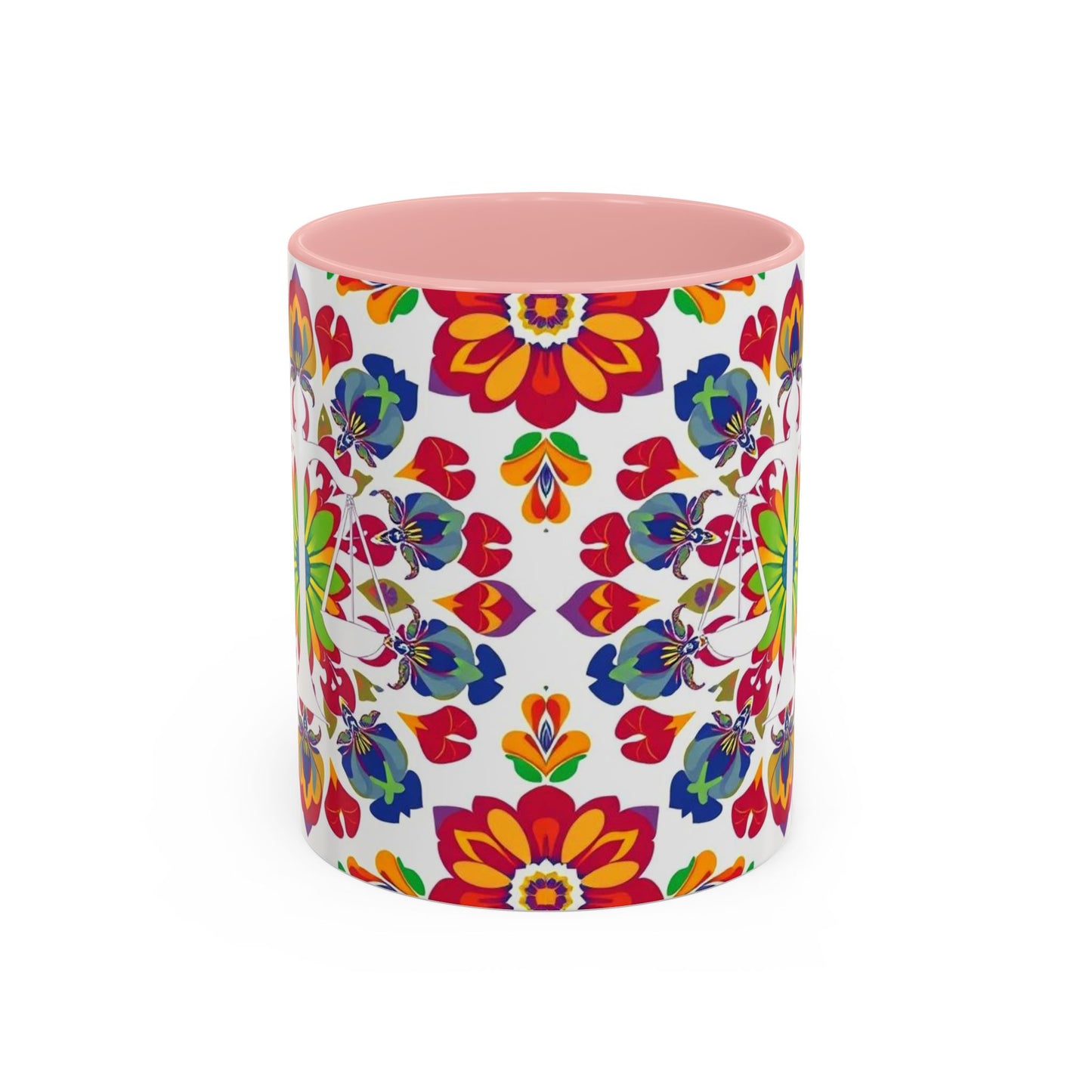 Accent Coffee Mug, Libra, Zodiac v1, Flower Pattern, (11, 15oz)