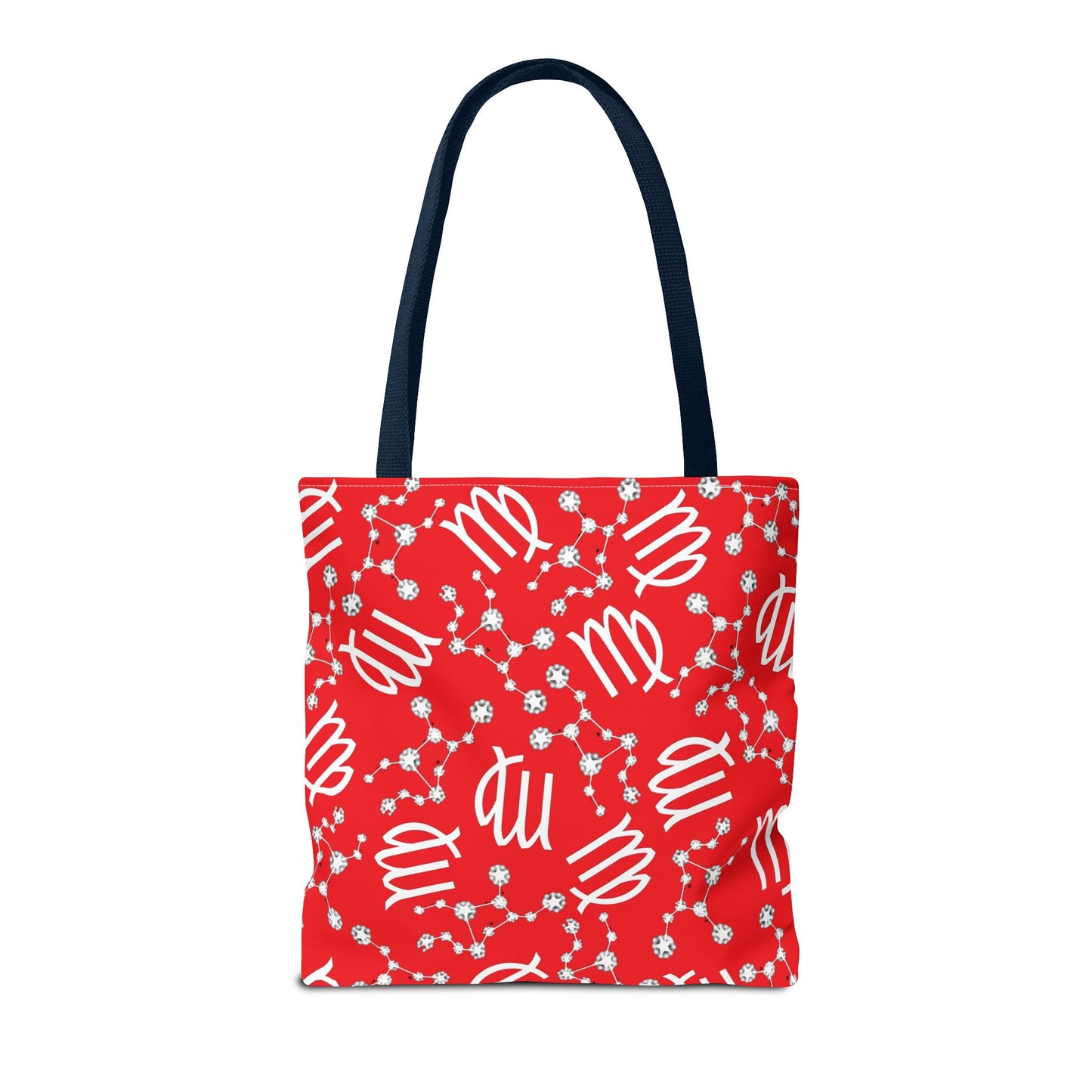 Tote Bag, Virgo Zodiac Sign, AOP, (Red, White)