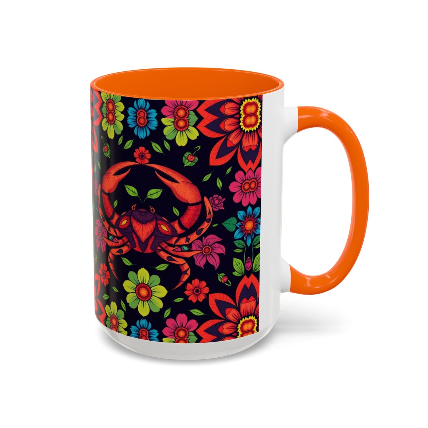 Accent Coffee Mug, Cancer, Zodiac v4, Flower Pattern, (11, 15oz)