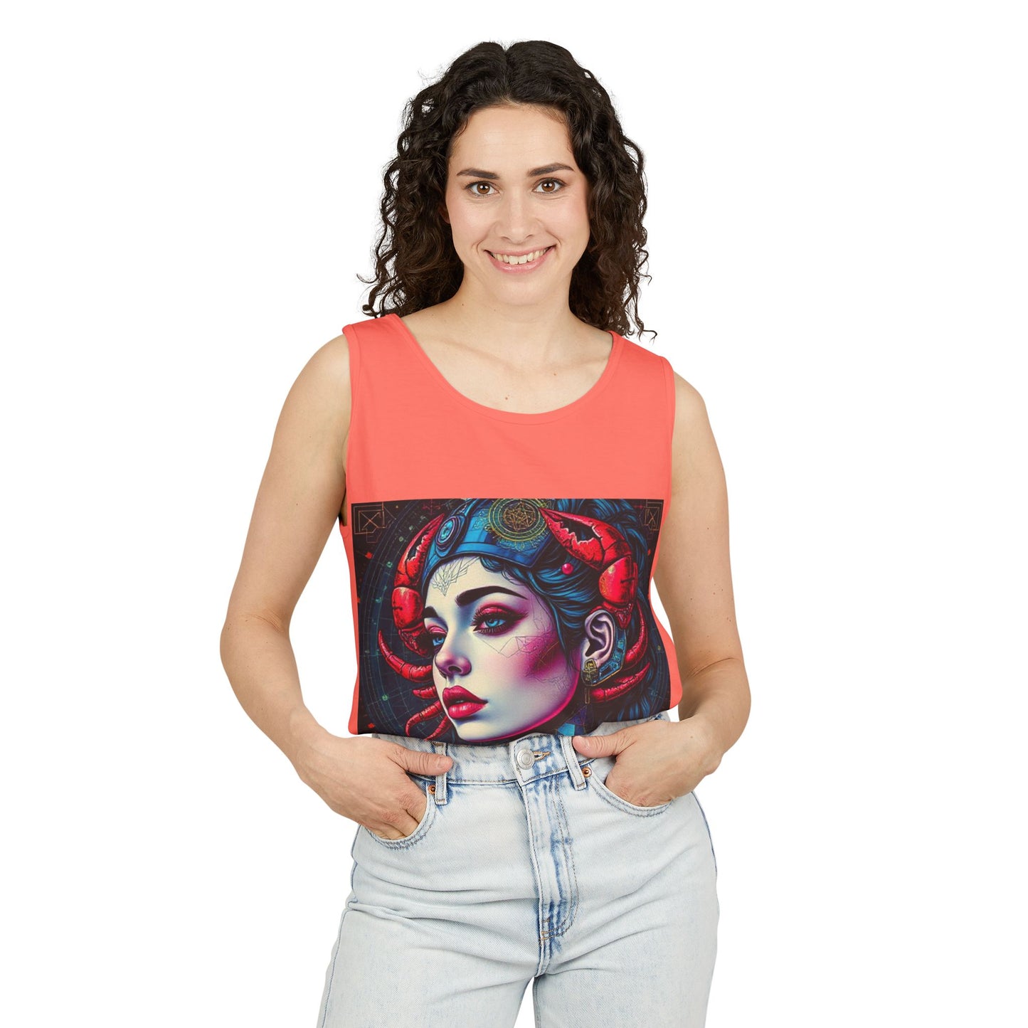 Unisex Garment-Dyed, Tank Top, Cancer, Pop Art v1, 100% US cotton