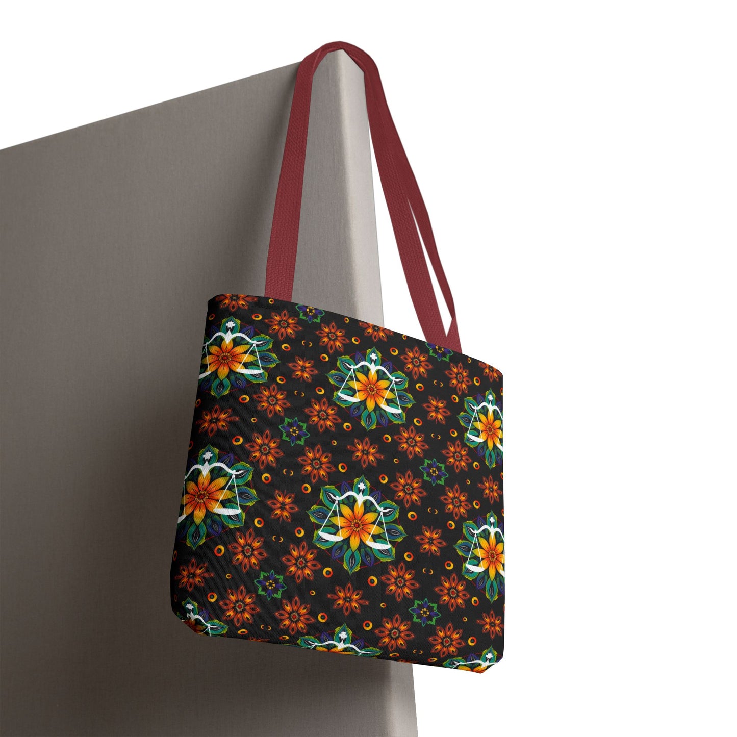 Tote Bag (AOP), Libra, Zodiac v2, Flower Pattern
