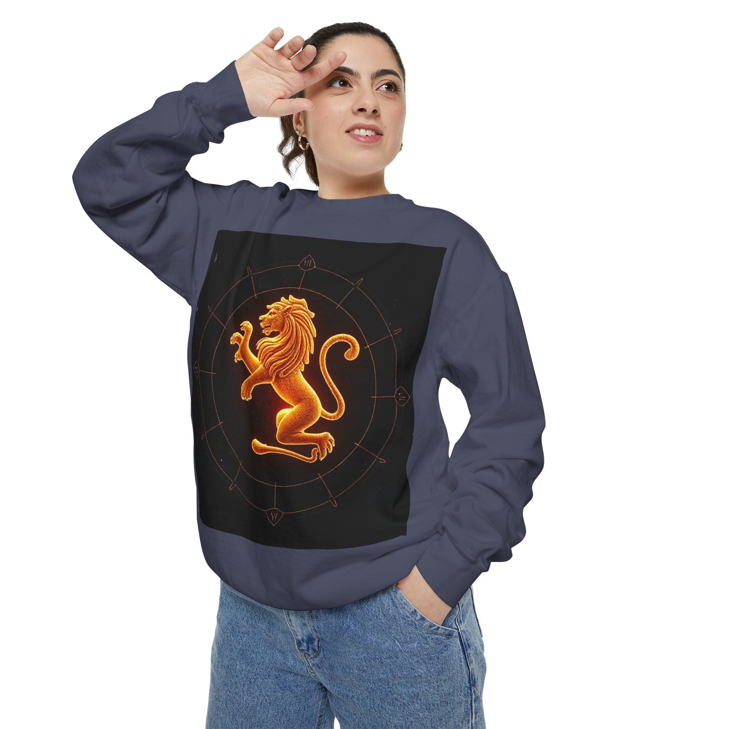 Garment-Dyed Sweatshirt, Unisex, Space Animal Design v1, Leo