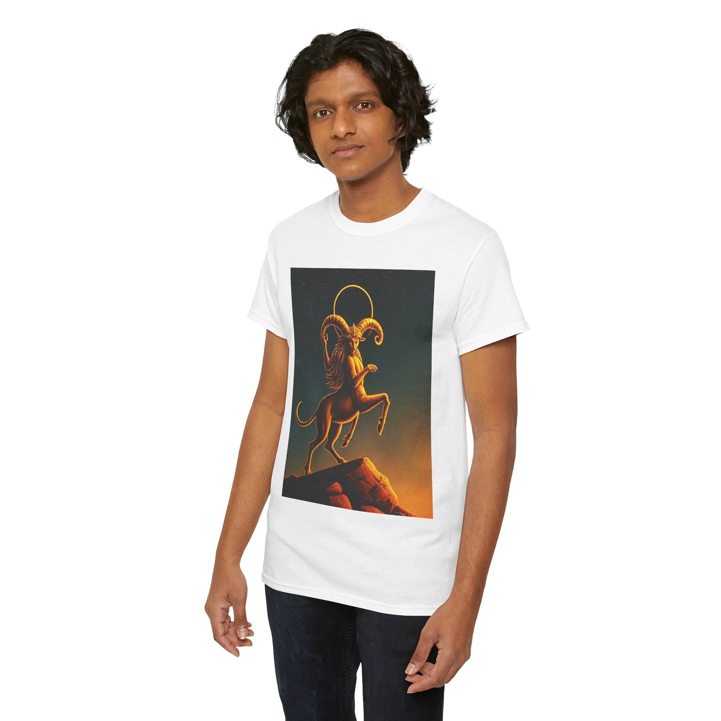 Unisex Heavy Cotton T-Shirt, Mountain Top 1v, Aries Zodiac Design