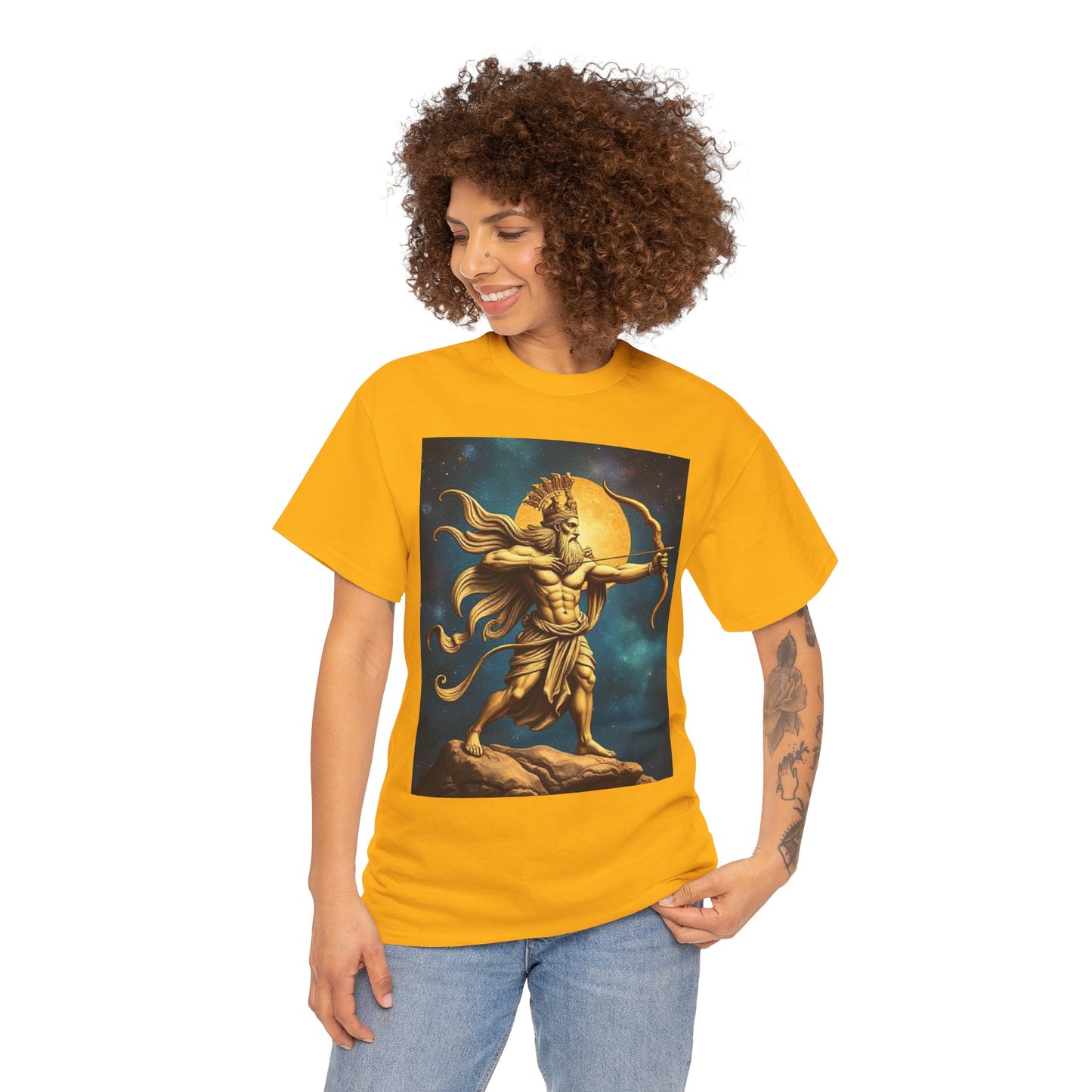 Unisex Heavy Cotton T-Shirt, Midnight Arrow v1, Sagittarius Zodiac Design