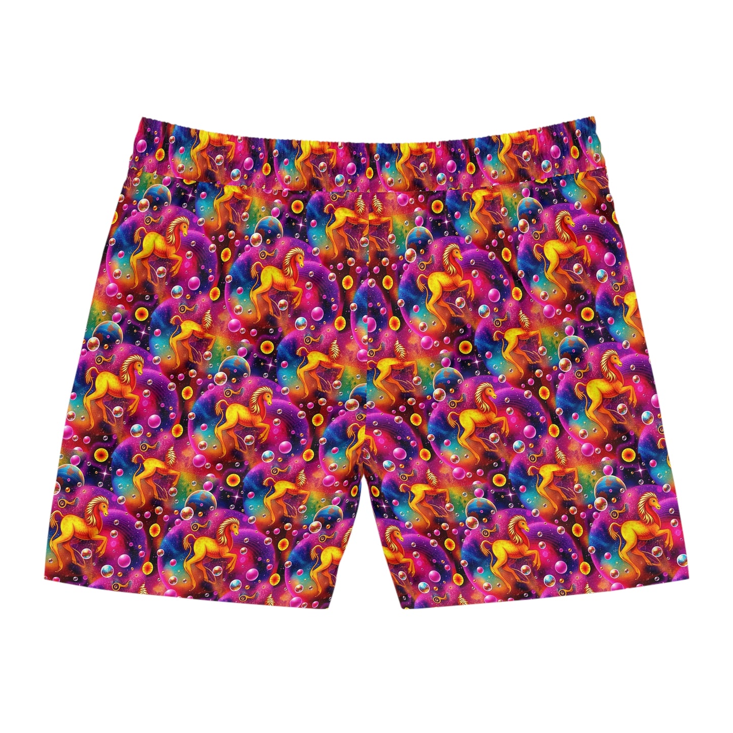 Men's Mid-Length Swim Shorts, (AOP), Virgo, Zodiac v1, Bubble Pattern