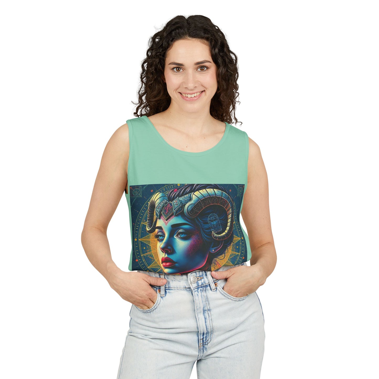 Unisex Garment-Dyed, Tank Top, Aries Design, Pop Art v1, 100% Ringspun US cotton
