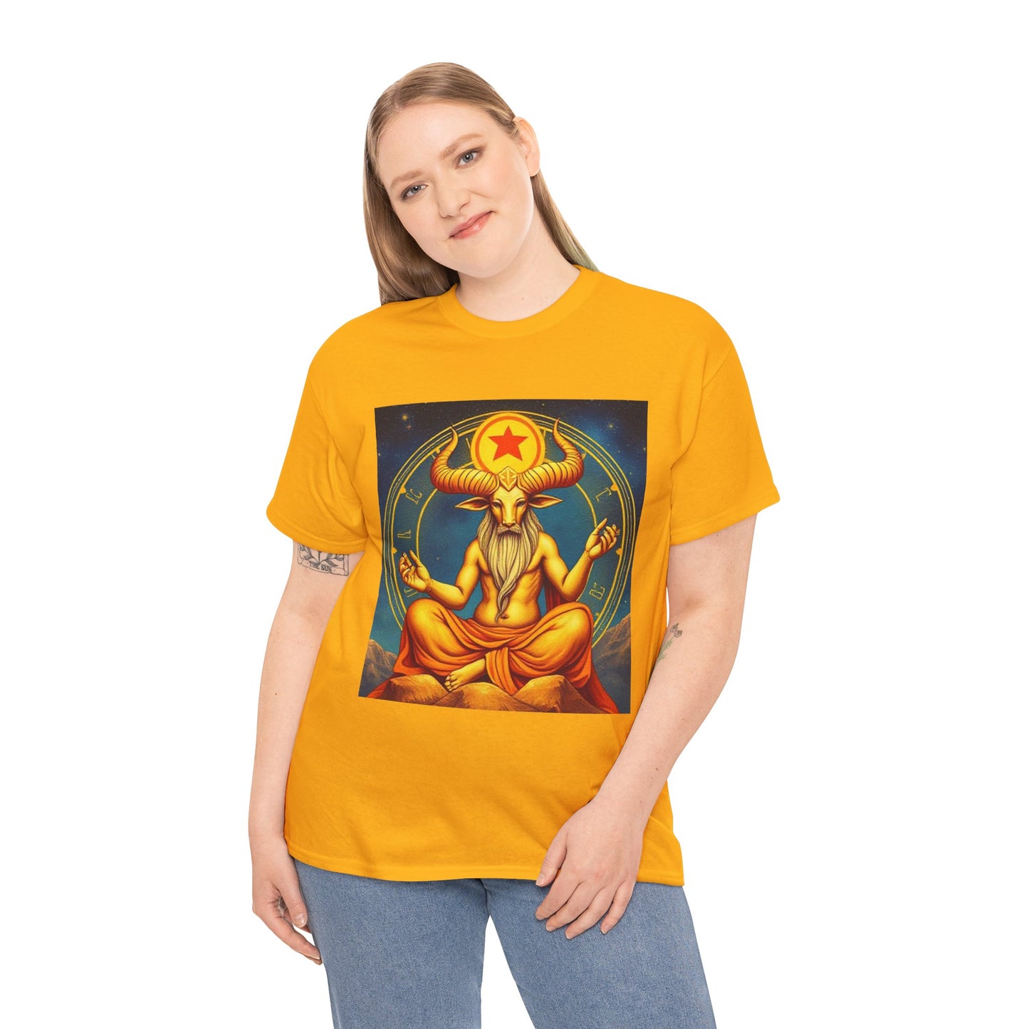 Unisex Heavy Cotton T-Shirt, Meditating Bull, Taurus Zodiac Design