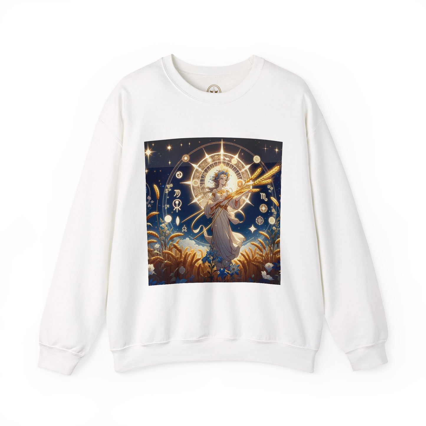Unisex Heavy Blend™ Crewneck Sweatshirt, anime girl in wheat field, Virgo Zodiac Design