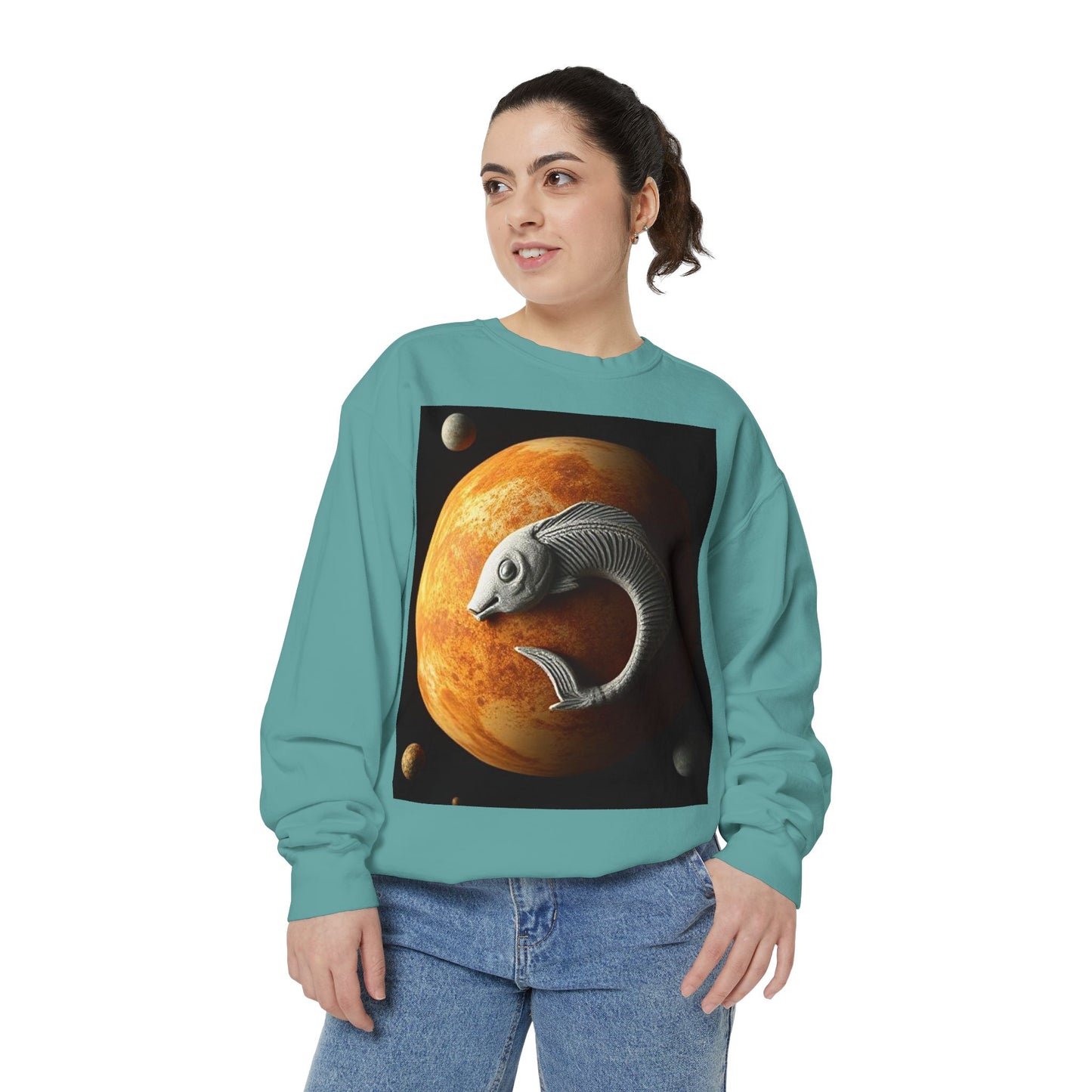 Garment-Dyed Sweatshirt, Unisex, Space Animal Design, Pisces