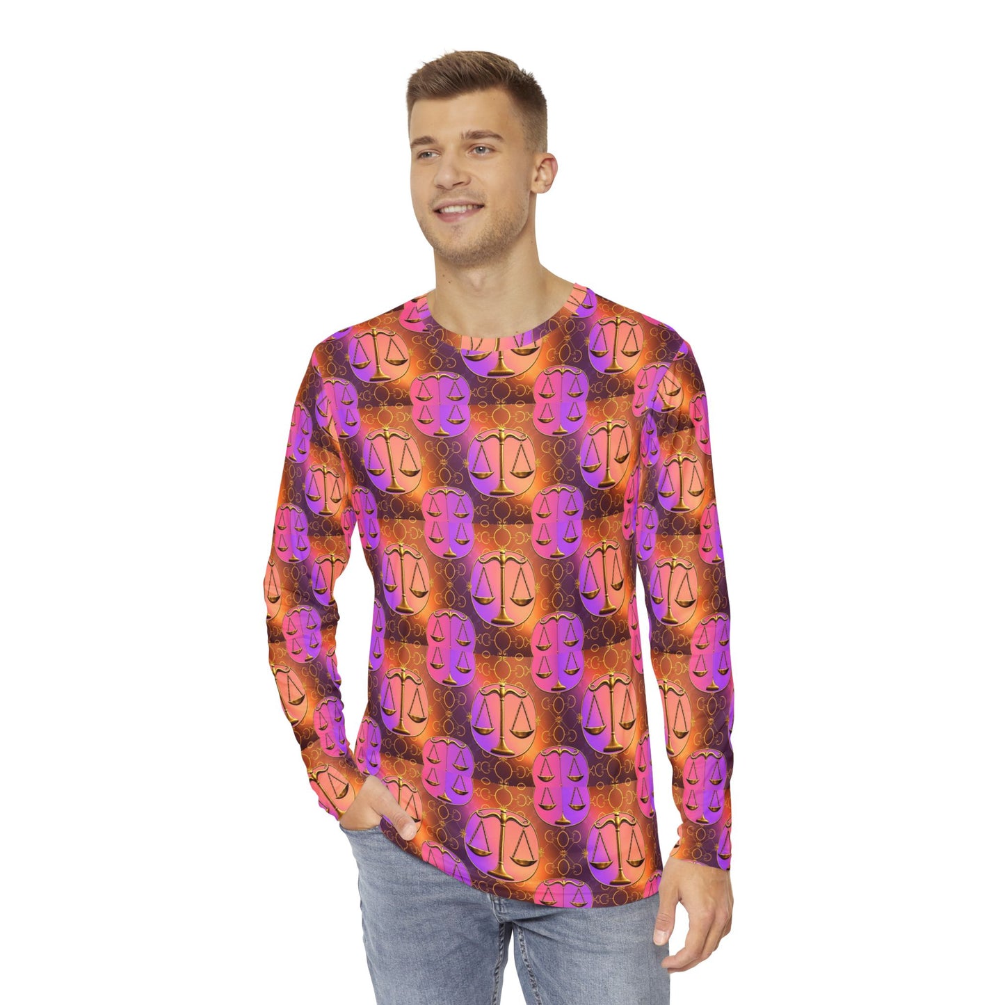 Men's Long Sleeve Shirt, (AOP), Libra, Zodiac, Pattern