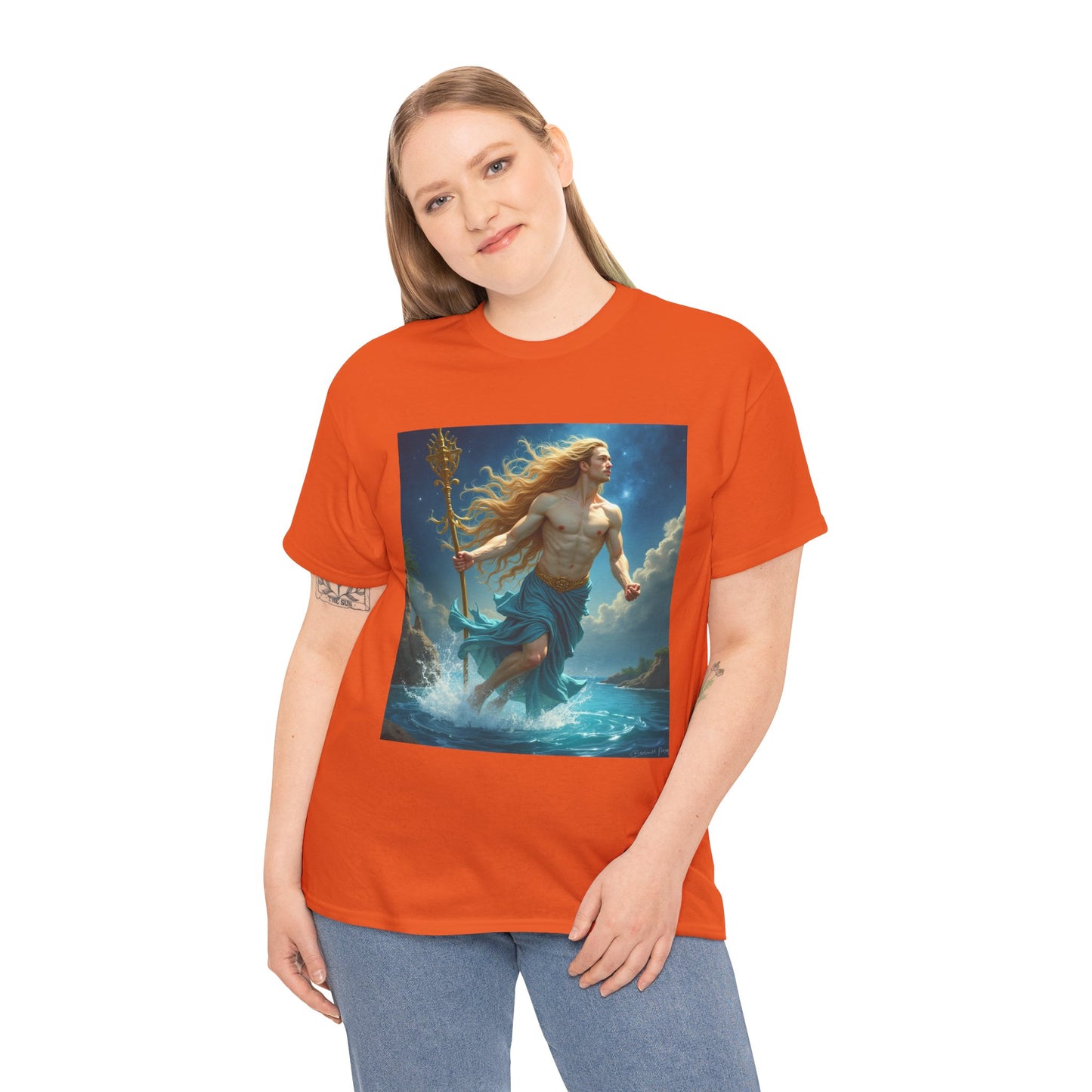 Unisex Heavy Cotton T-Shirt, Aquarius God 4v, Zodiac Design