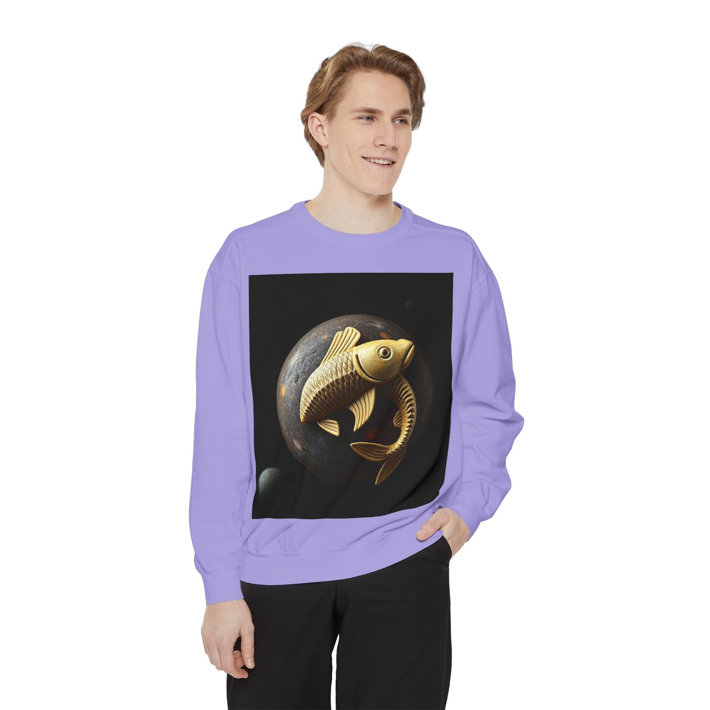 Garment-Dyed Sweatshirt, Unisex, Space Animal Design v1, Pisces