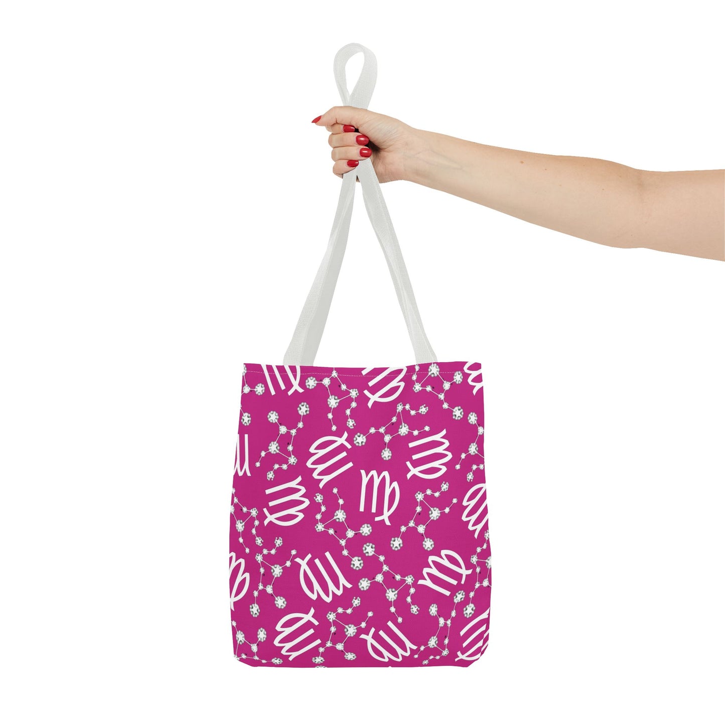 Tote Bag, Virgo Zodiac Sign, AOP, (Pink, White)
