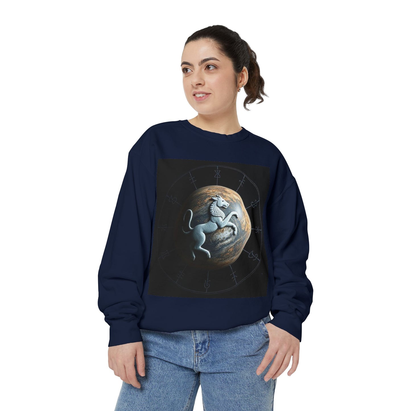 Garment-Dyed Sweatshirt, Unisex, Space Animal Design, Aquarius