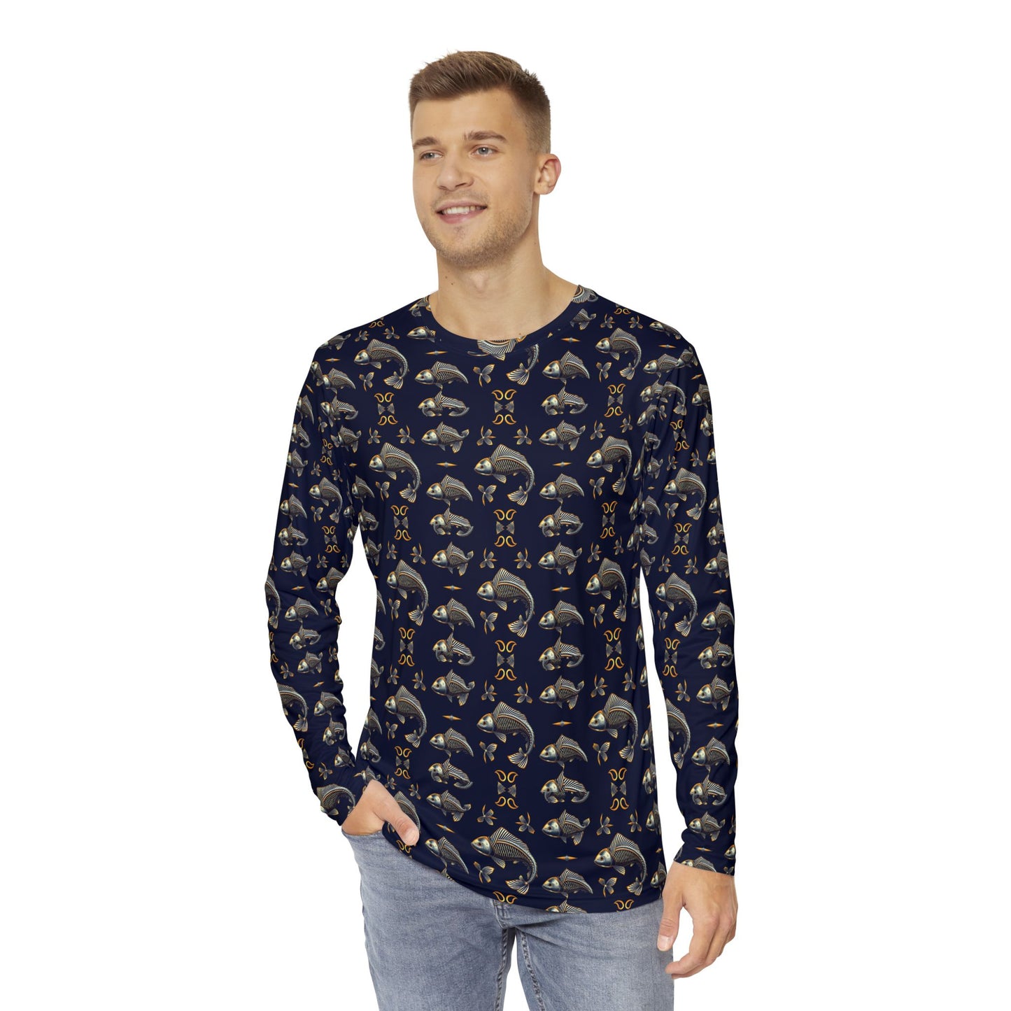 Men's Long Sleeve Shirt, (AOP), Pisces, Zodiac, Pattern