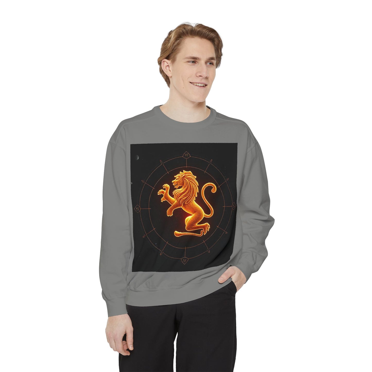 Garment-Dyed Sweatshirt, Unisex, Space Animal Design v1, Leo
