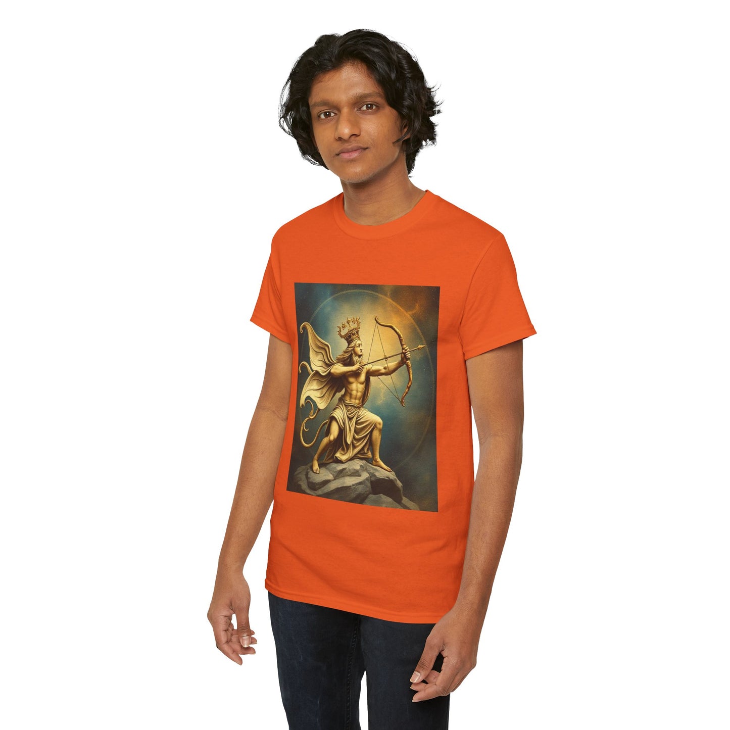 Unisex Heavy Cotton T-Shirt, Sagittarius King, Bow & Arrow v1, Zodiac Design