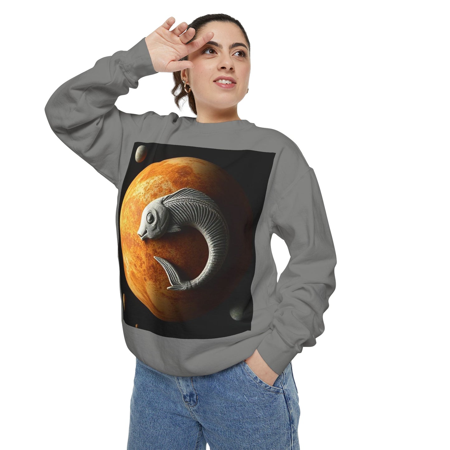 Garment-Dyed Sweatshirt, Unisex, Space Animal Design, Pisces